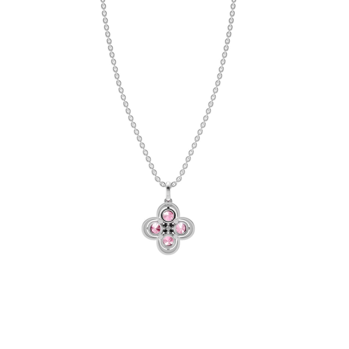 Clover Pink & White Diamond Cluster Pendant in 14K Gold
