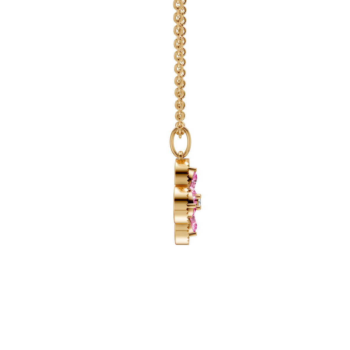 Clover Pink & White Diamond Cluster Pendant in 14K Gold