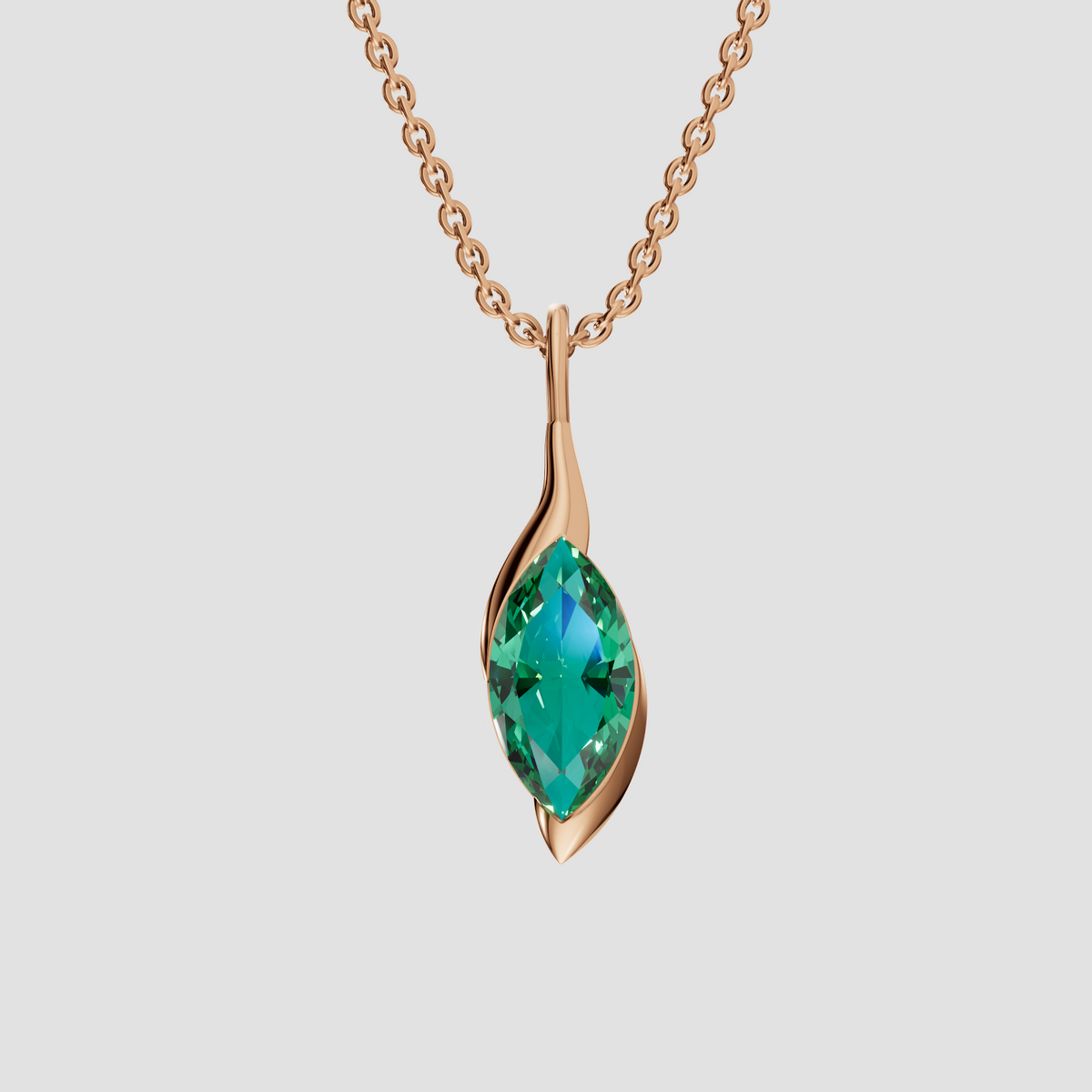Verdant Marquise Green Diamond Leaf Wrap Pendant in 14K Gold