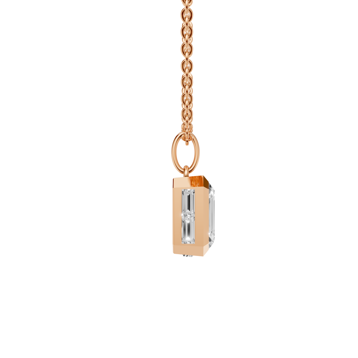 Emerald Cut Bezel Pendant with Baguette Side Stones in 14K Gold