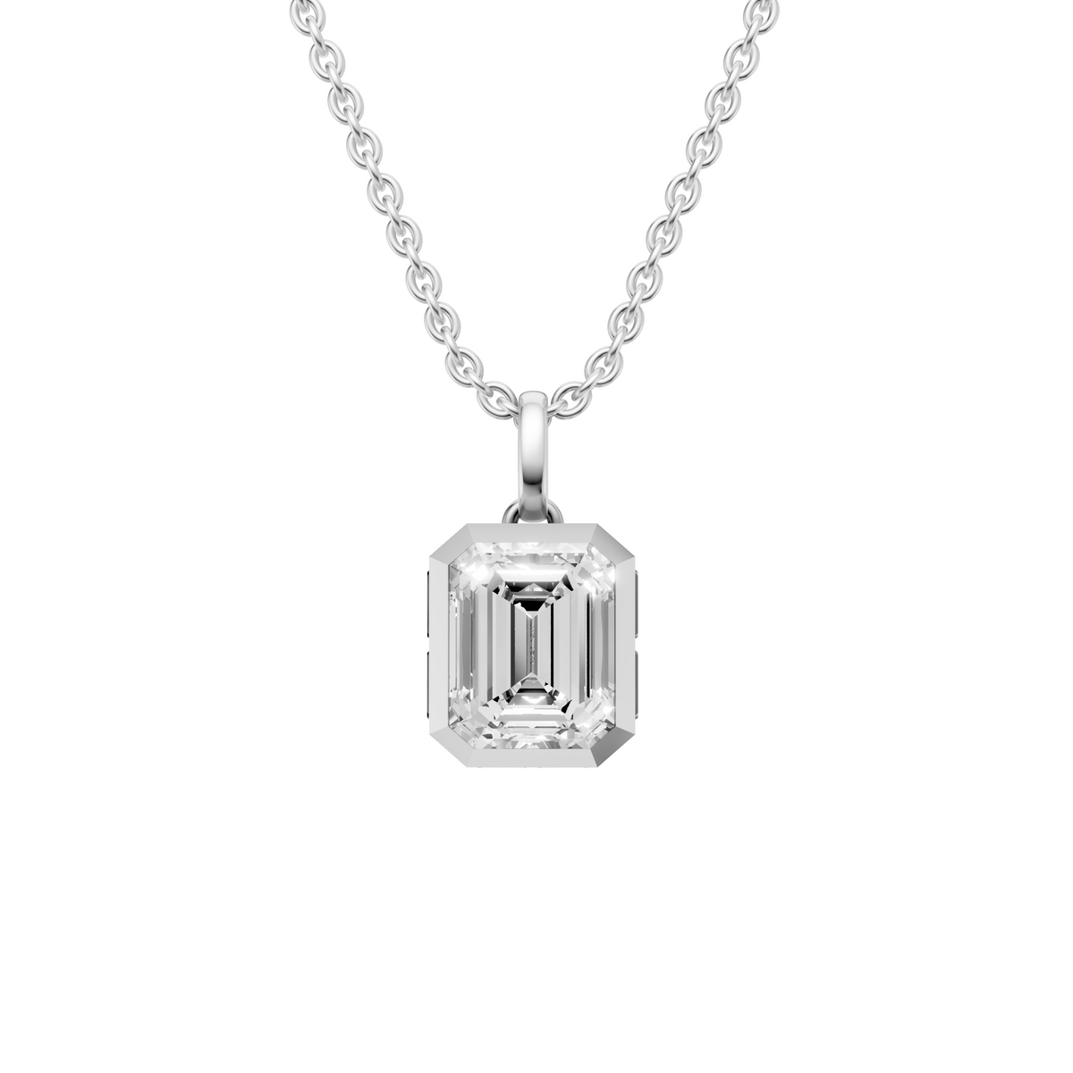 Emerald Cut Bezel Pendant with Baguette Side Stones in 14K Gold