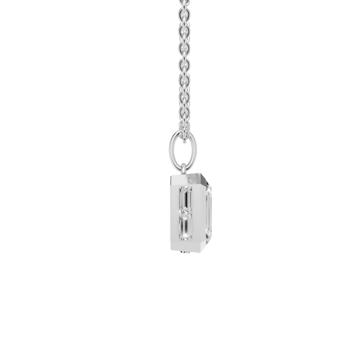 Emerald Cut Bezel Pendant with Baguette Side Stones in 14K Gold