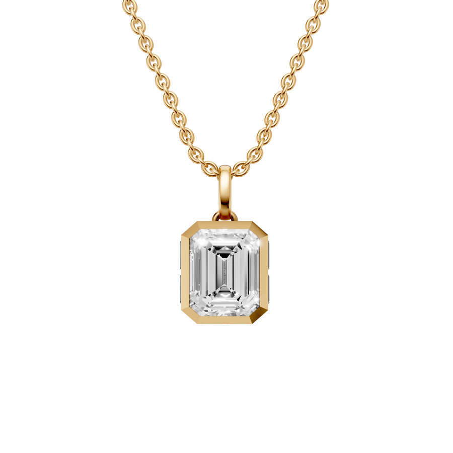 Emerald Cut Bezel Pendant with Baguette Side Stones in 14K Gold