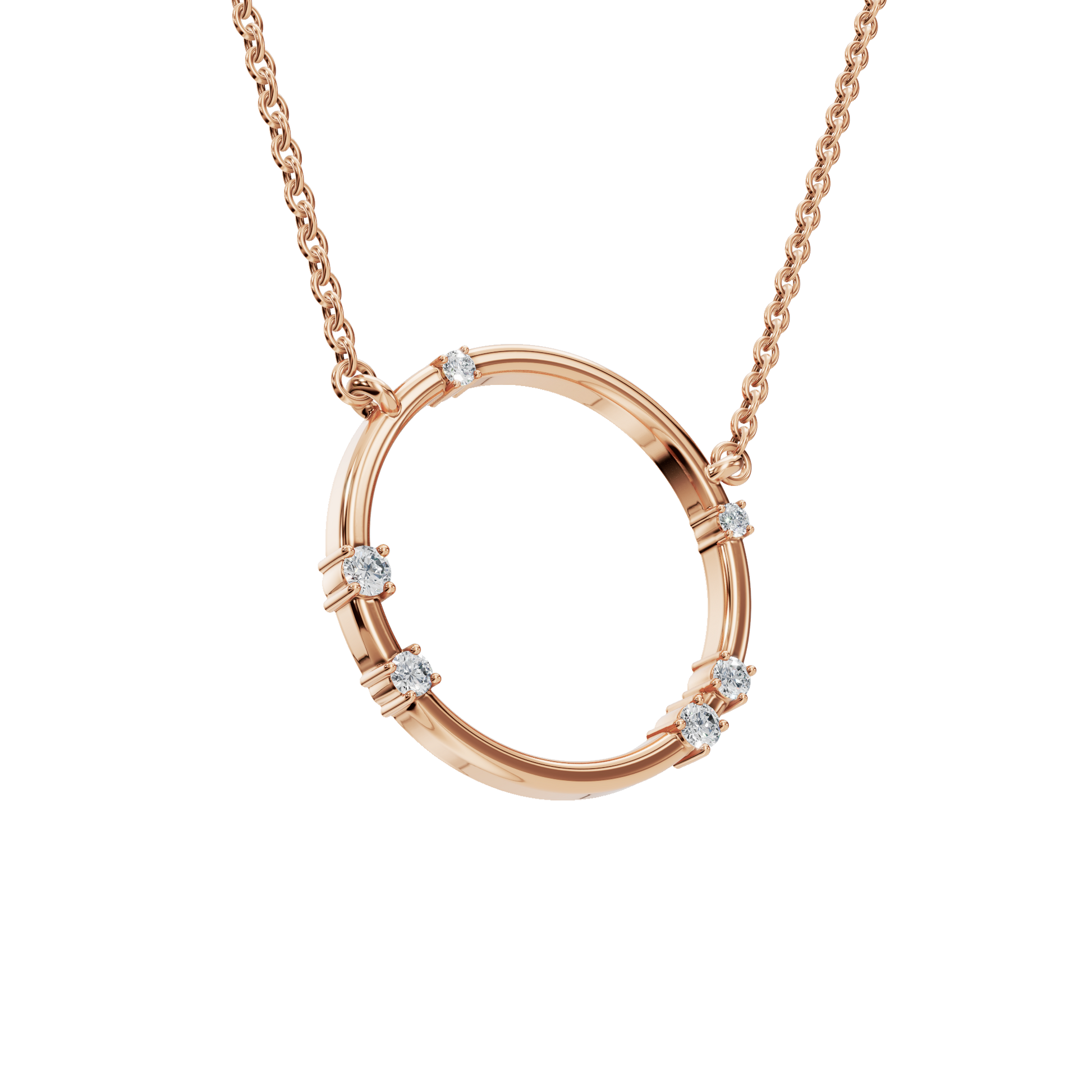 0.64ctw Round Diamond Circle Pendant Necklace in Solid Gold