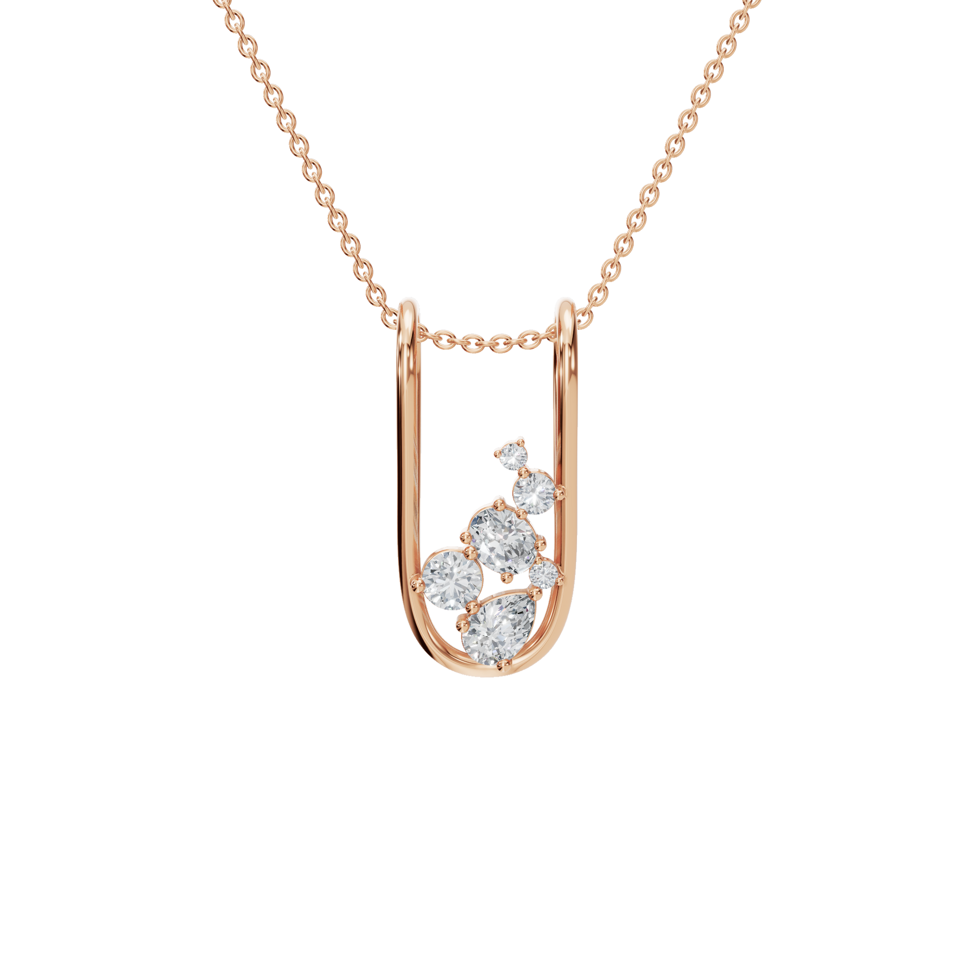1.13Ctw Elegant Oval and Pear Diamond Open Frame Solid Gold Pendant Necklace