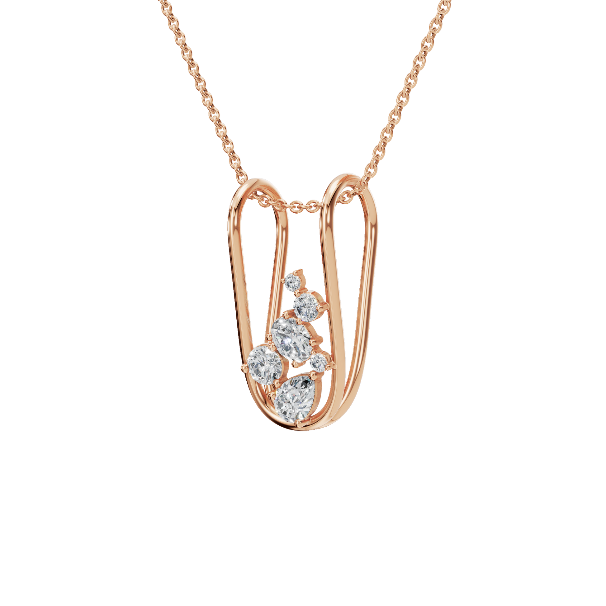 1.13Ctw Elegant Oval and Pear Diamond Open Frame Solid Gold Pendant Necklace