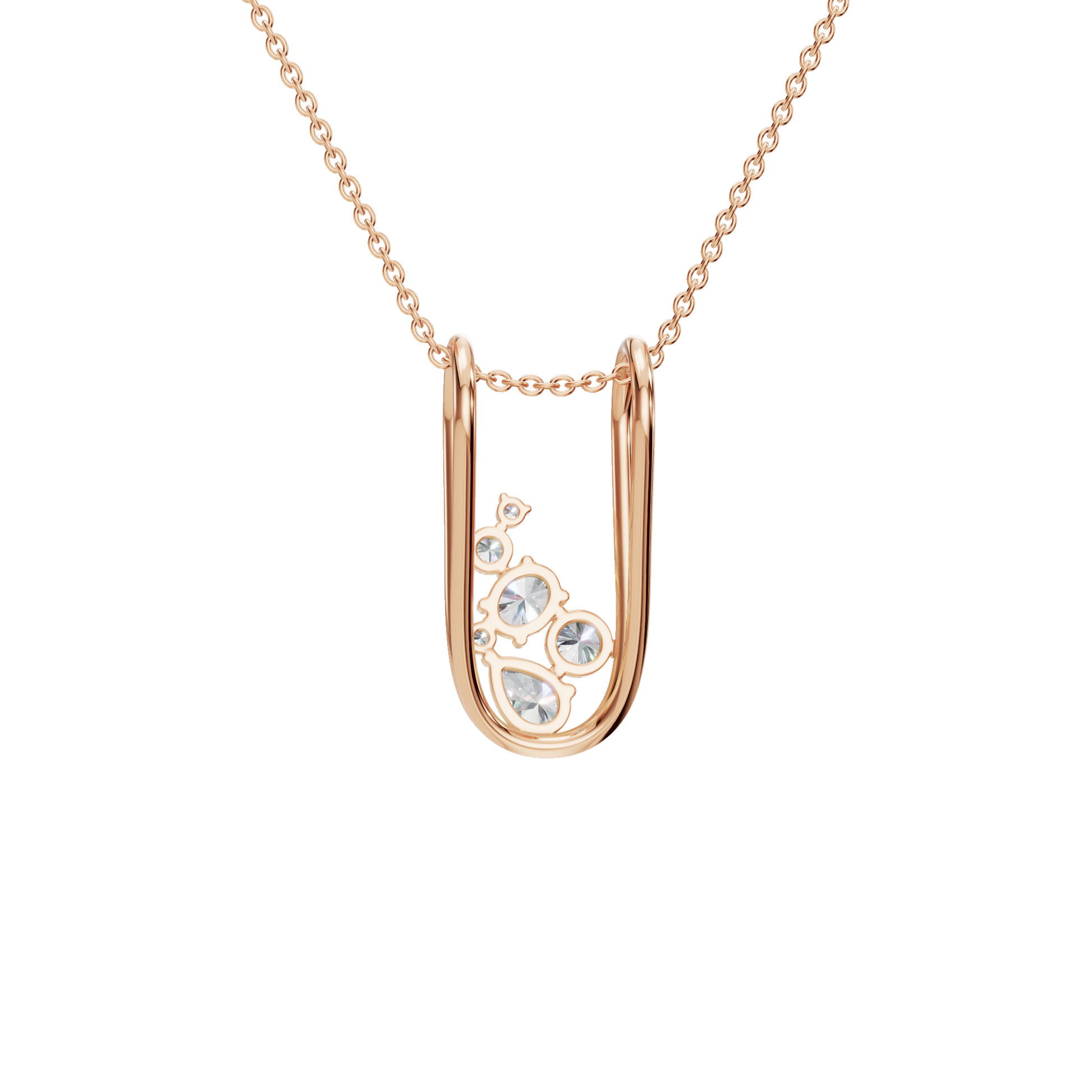 1.13Ctw Elegant Oval and Pear Diamond Open Frame Solid Gold Pendant Necklace