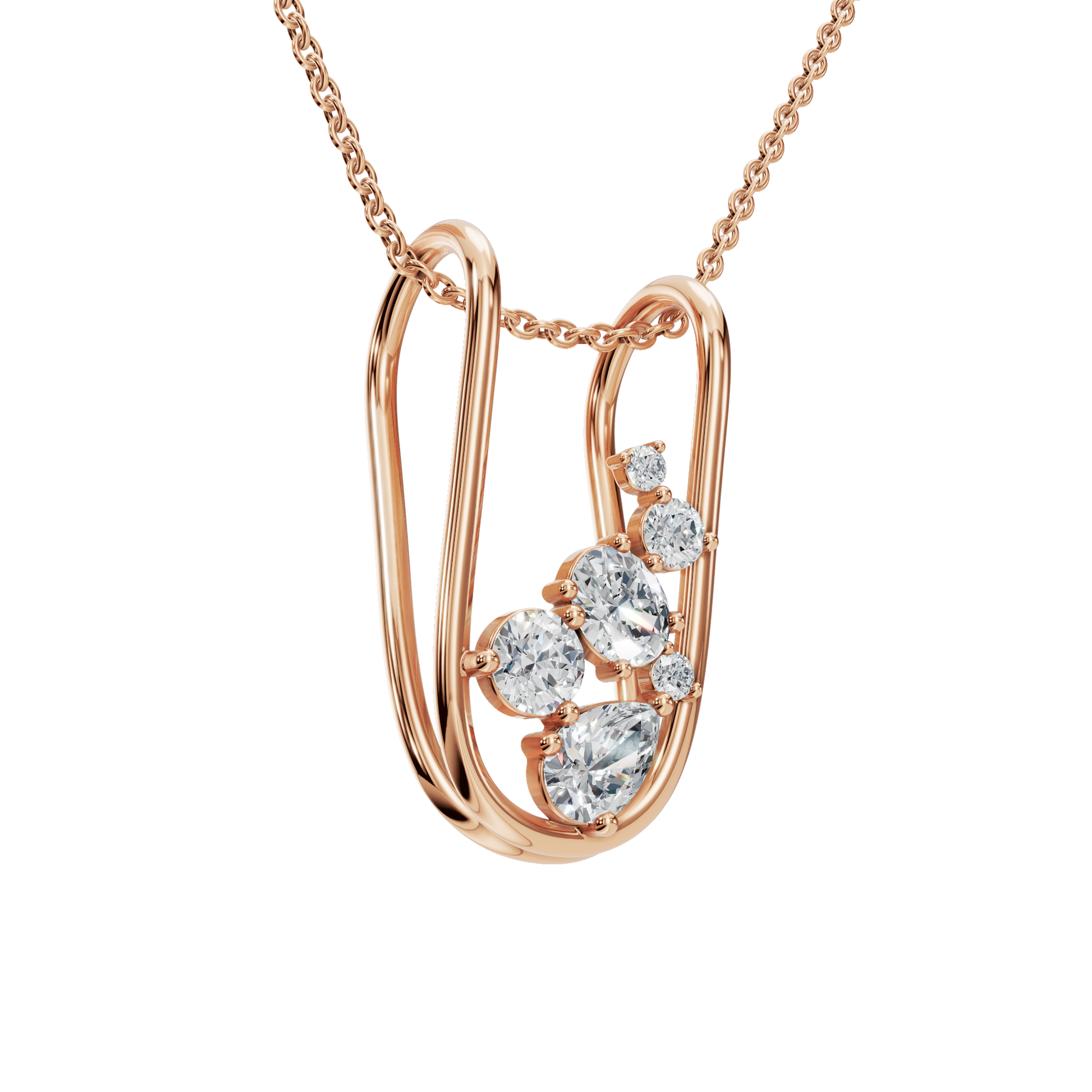 1.13Ctw Elegant Oval and Pear Diamond Open Frame Solid Gold Pendant Necklace