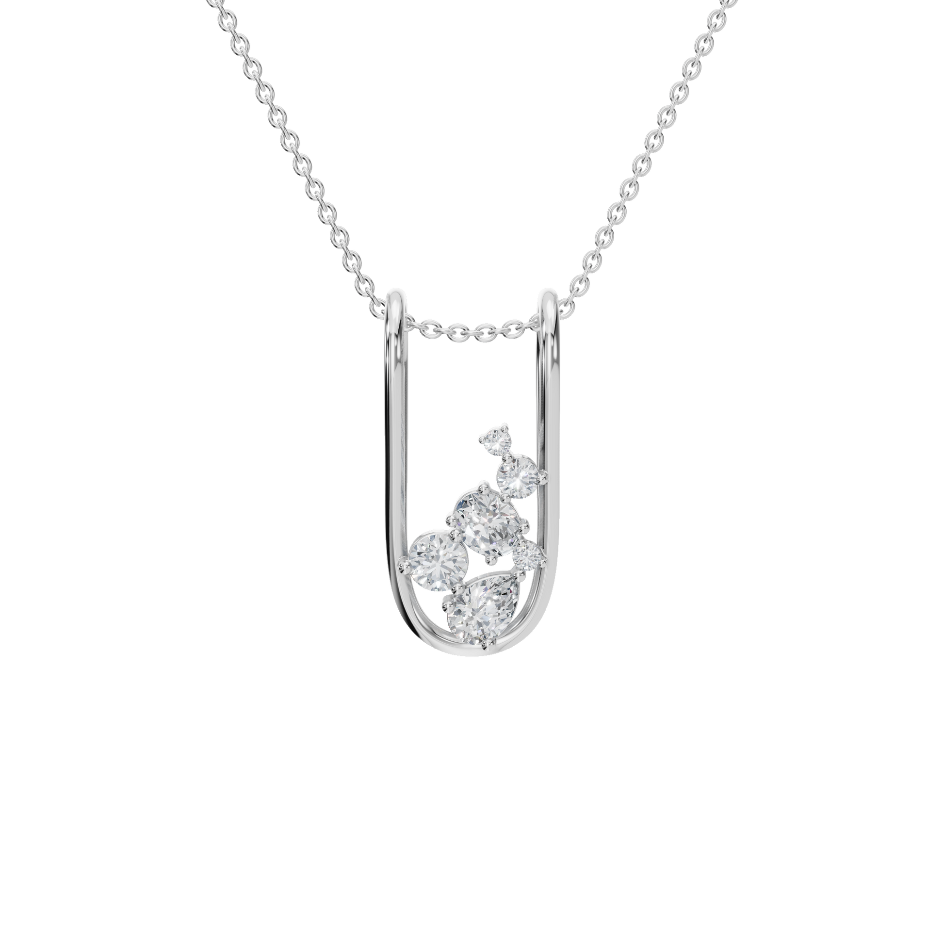 1.13Ctw Elegant Oval and Pear Diamond Open Frame Solid Gold Pendant Necklace