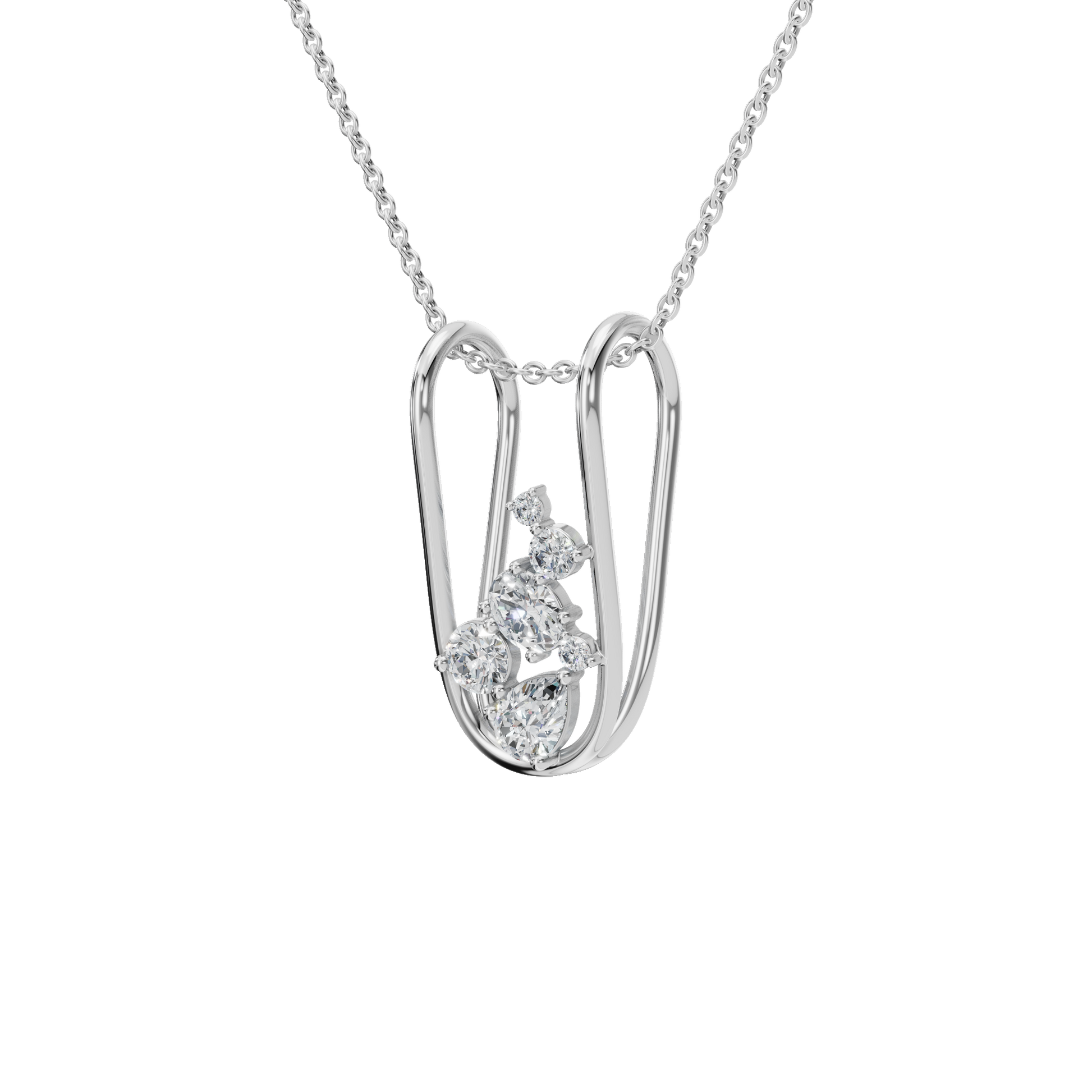 1.13Ctw Elegant Oval and Pear Diamond Open Frame Solid Gold Pendant Necklace