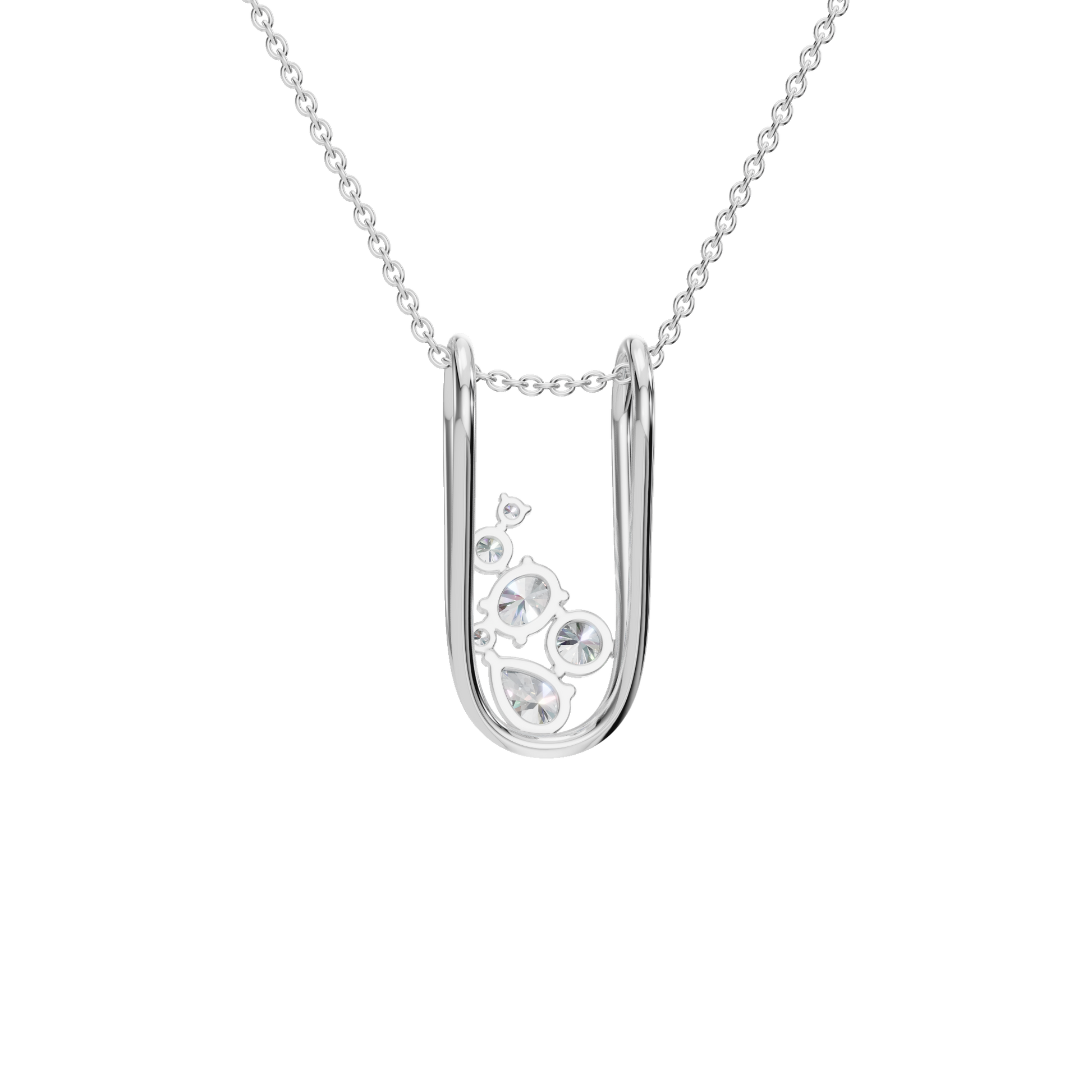 1.13Ctw Elegant Oval and Pear Diamond Open Frame Solid Gold Pendant Necklace