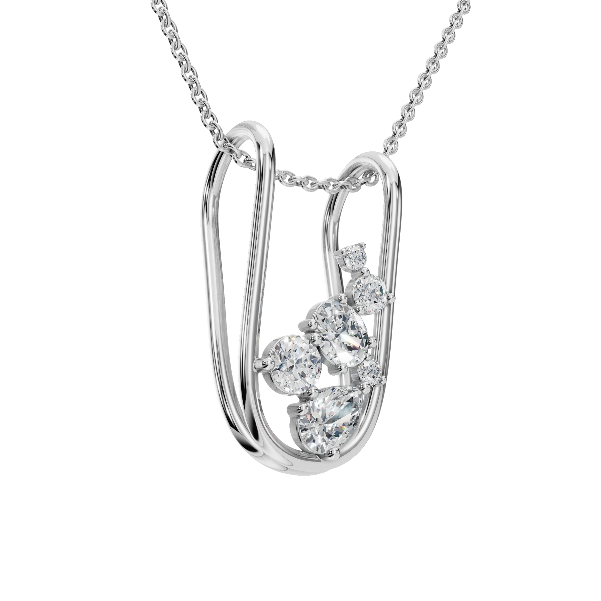 1.13Ctw Elegant Oval and Pear Diamond Open Frame Solid Gold Pendant Necklace