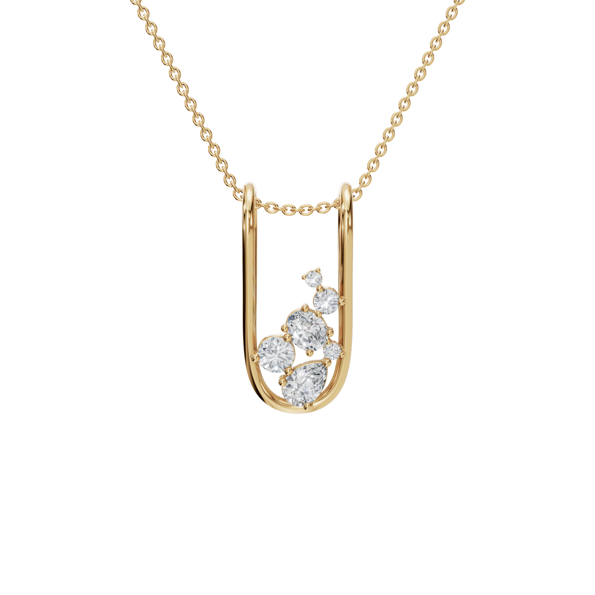 1.13Ctw Elegant Oval and Pear Diamond Open Frame Solid Gold Pendant Necklace