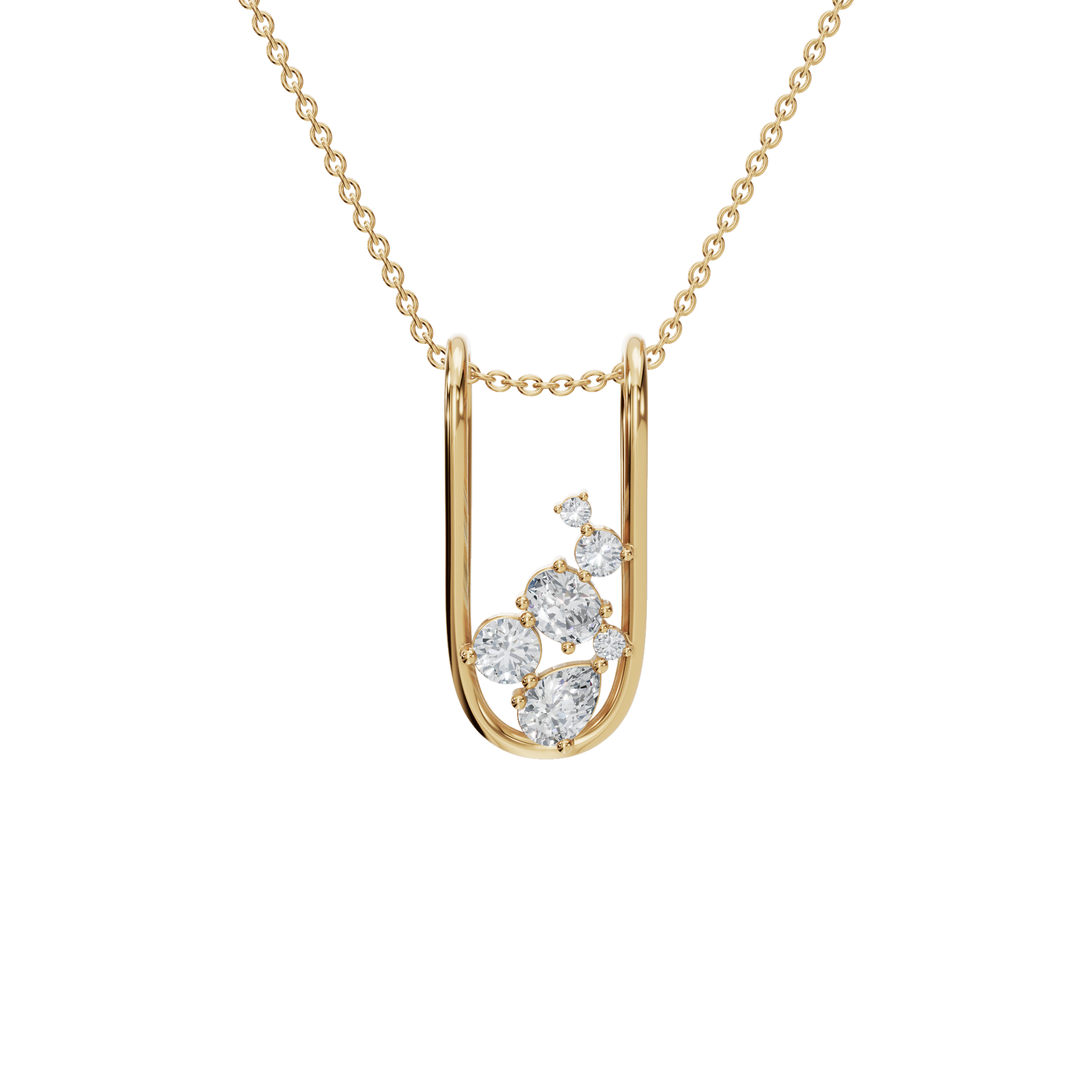 1.13Ctw Elegant Oval and Pear Diamond Open Frame Solid Gold Pendant Necklace