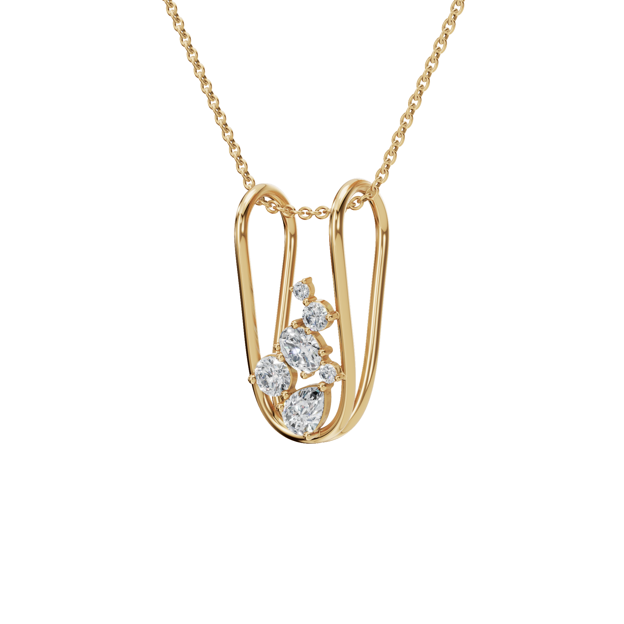 1.13Ctw Elegant Oval and Pear Diamond Open Frame Solid Gold Pendant Necklace