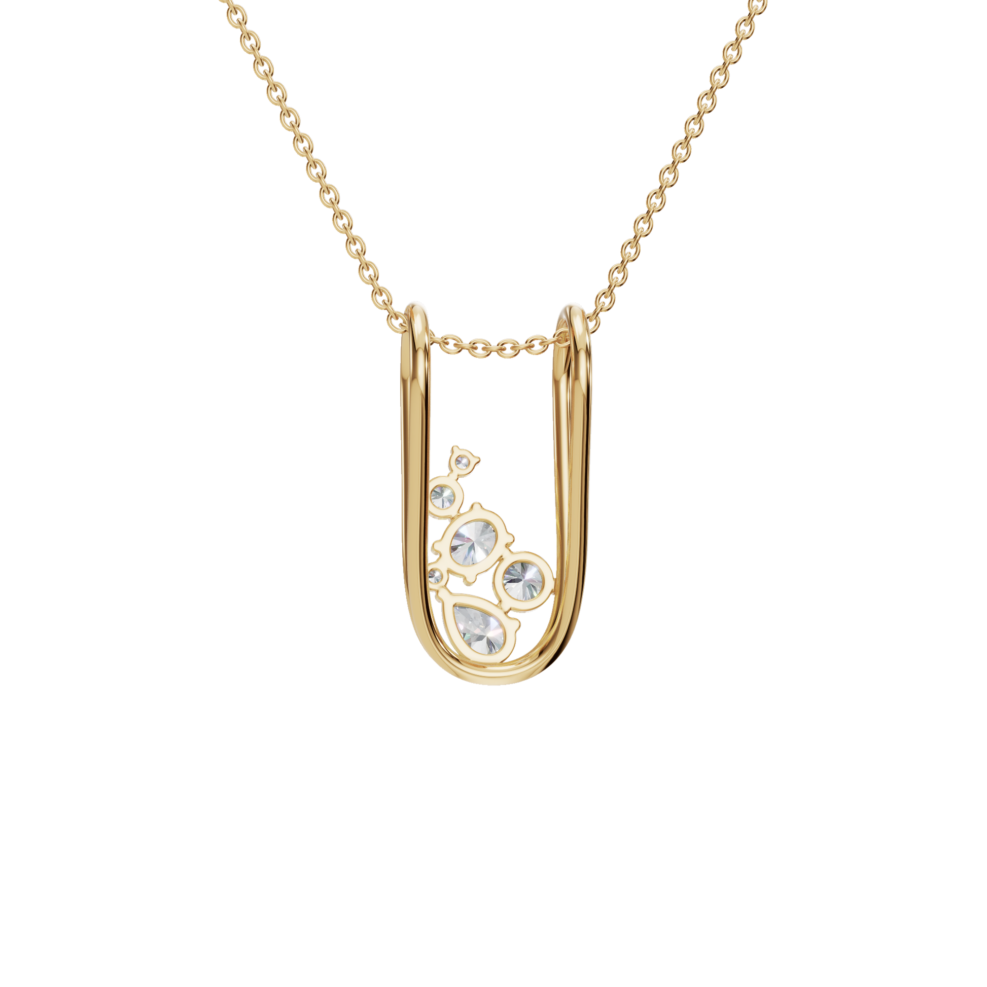 1.13Ctw Elegant Oval and Pear Diamond Open Frame Solid Gold Pendant Necklace
