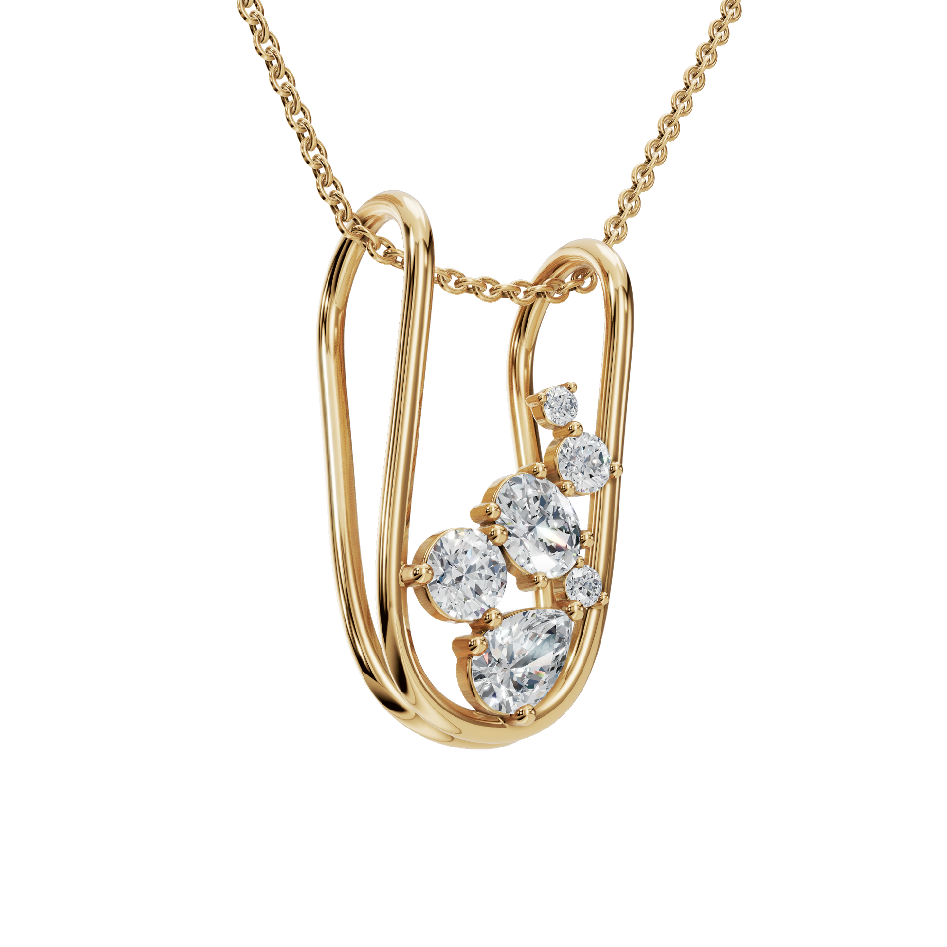 1.13Ctw Elegant Oval and Pear Diamond Open Frame Solid Gold Pendant Necklace