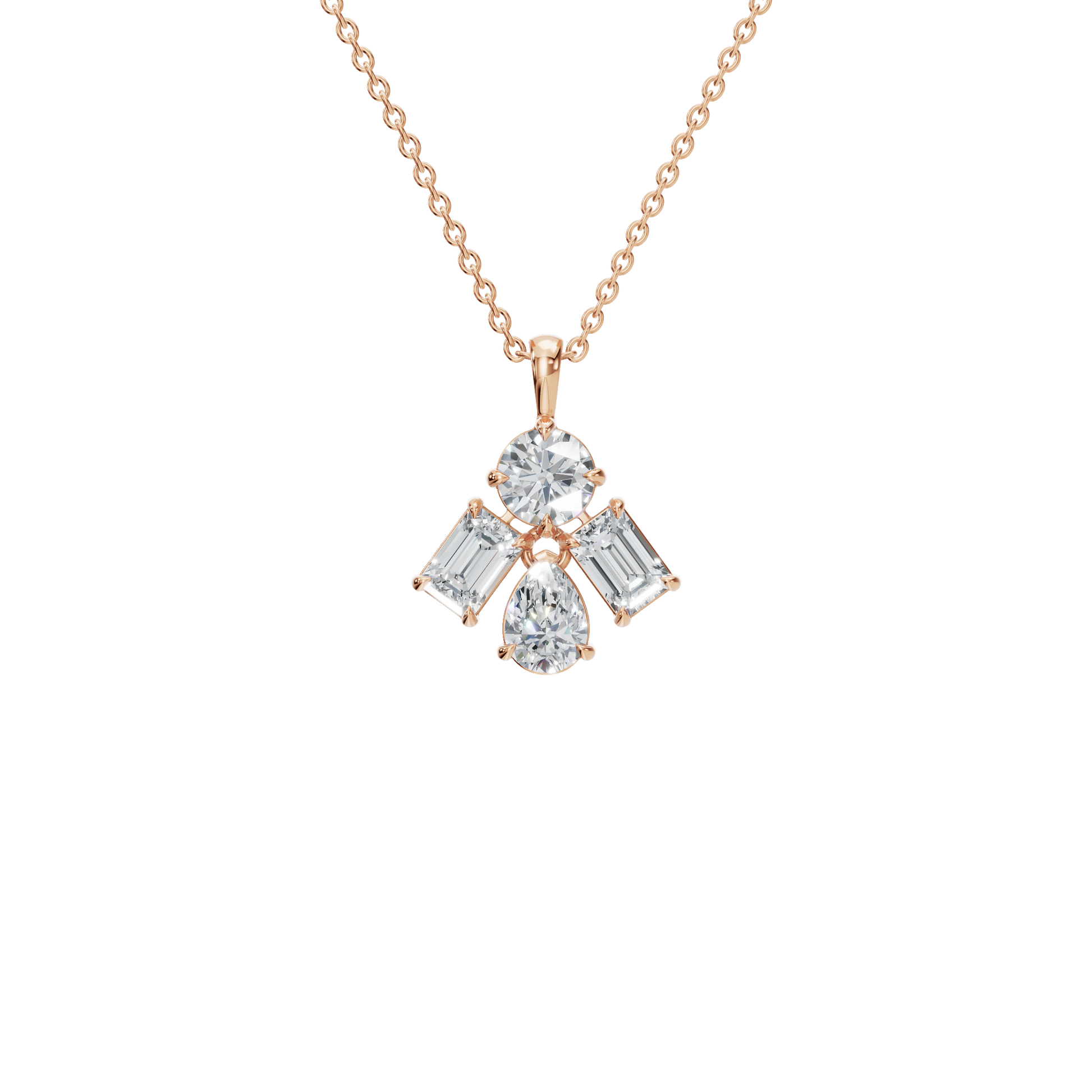 3.67 CTW Round, Pear & Emerald Diamond Drop Necklace