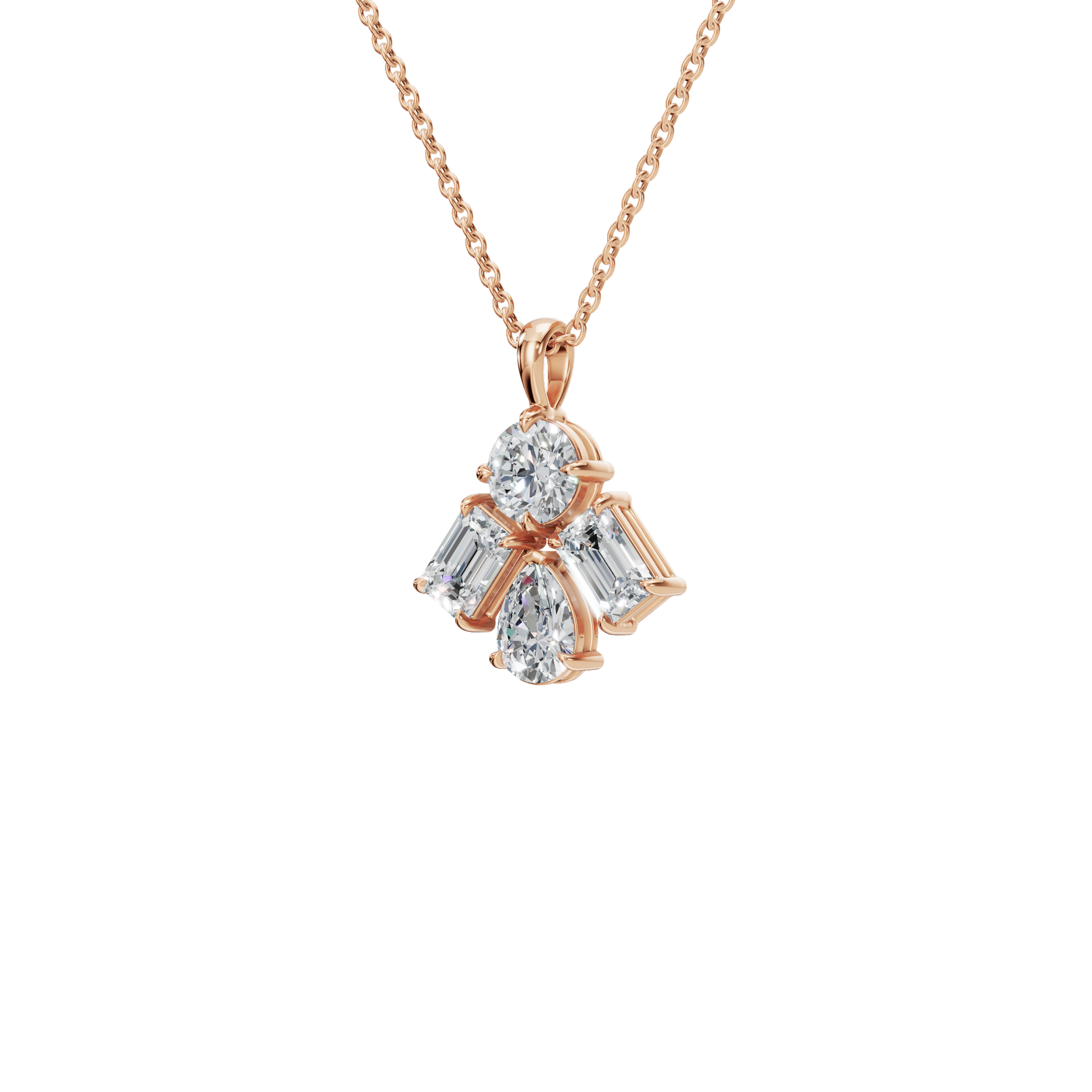 3.67 CTW Round, Pear & Emerald Diamond Drop Necklace