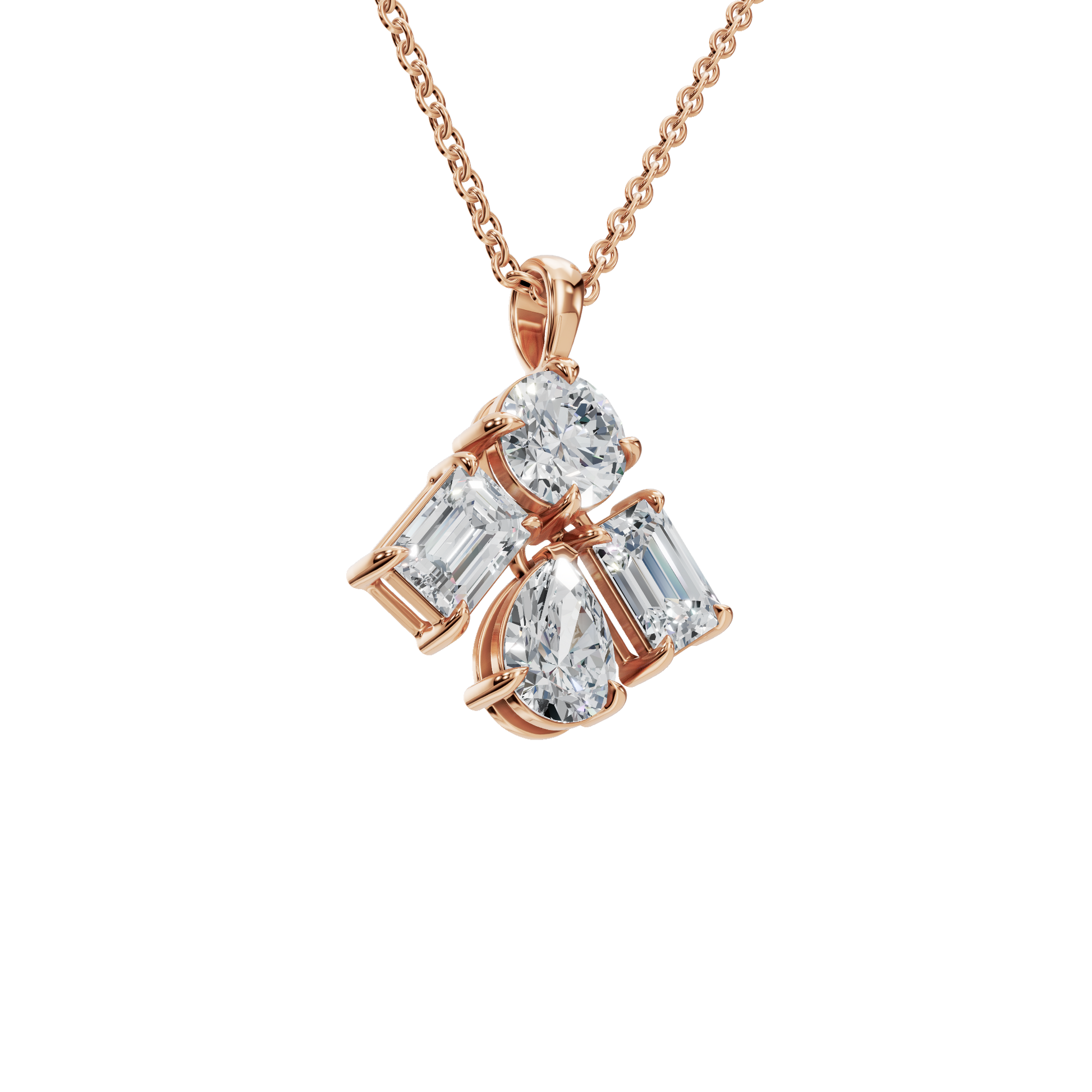 3.67 CTW Round, Pear & Emerald Diamond Drop Necklace