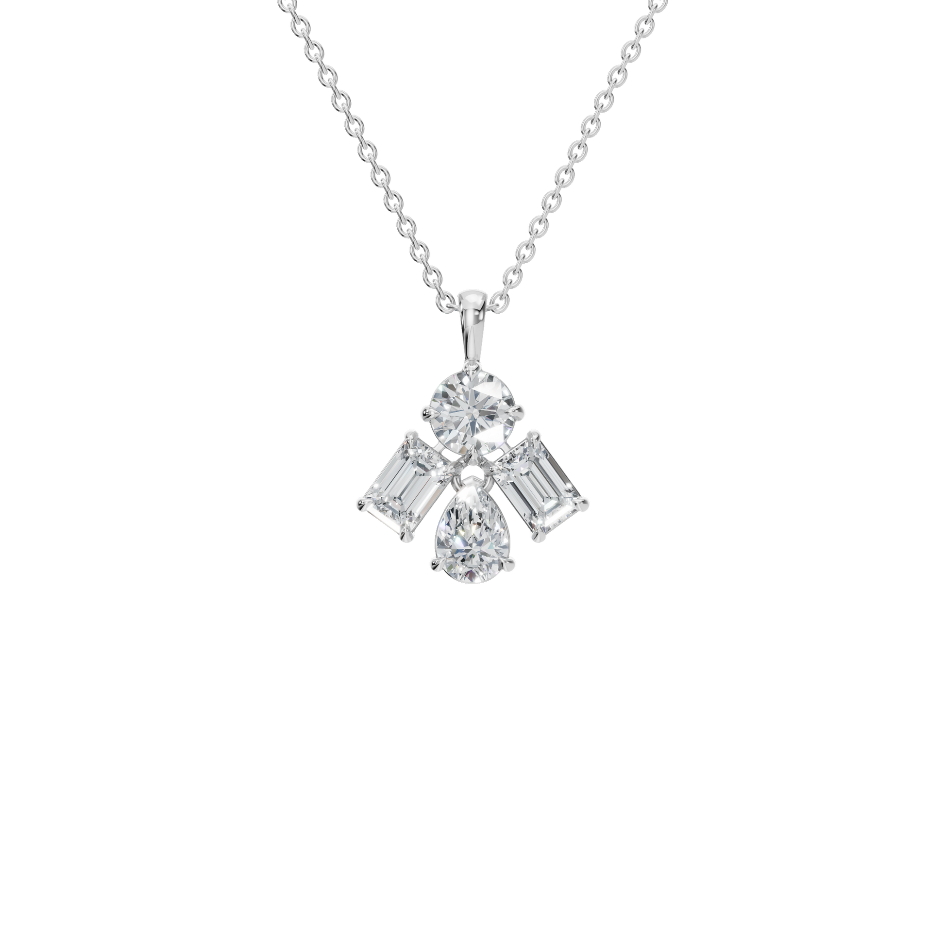 3.67 CTW Round, Pear & Emerald Diamond Drop Necklace