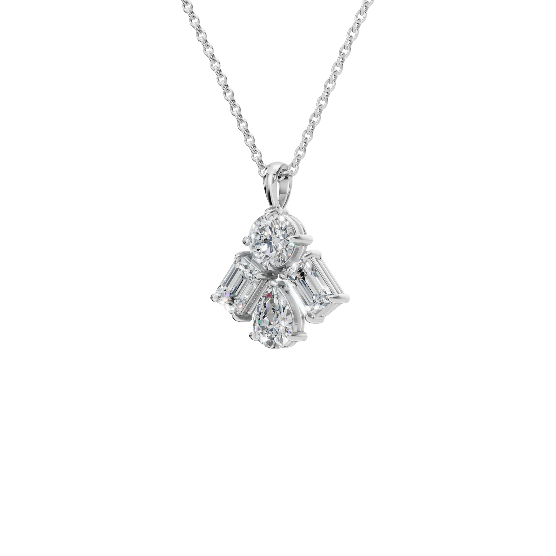 3.67 CTW Round, Pear & Emerald Diamond Drop Necklace