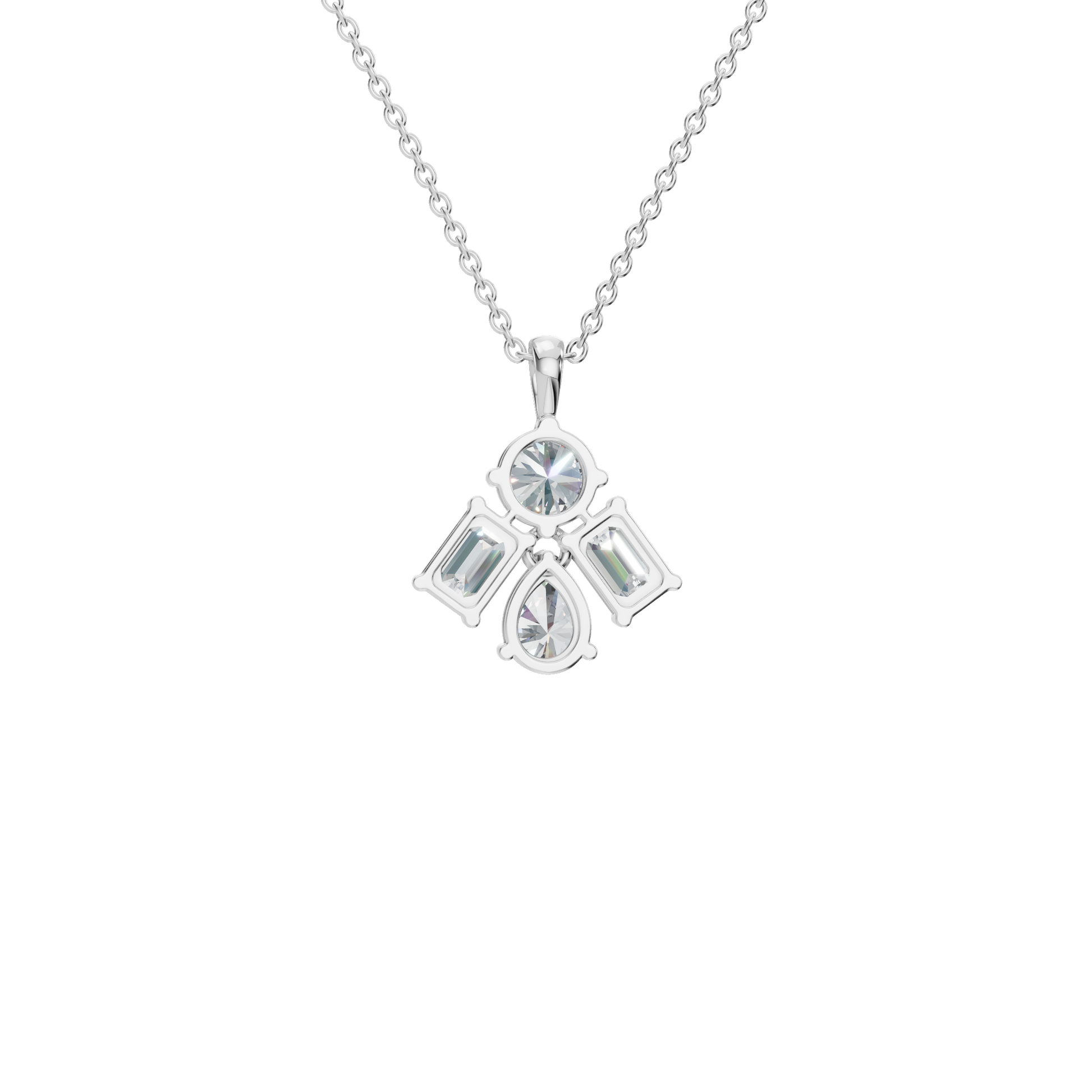 3.67 CTW Round, Pear & Emerald Diamond Drop Necklace