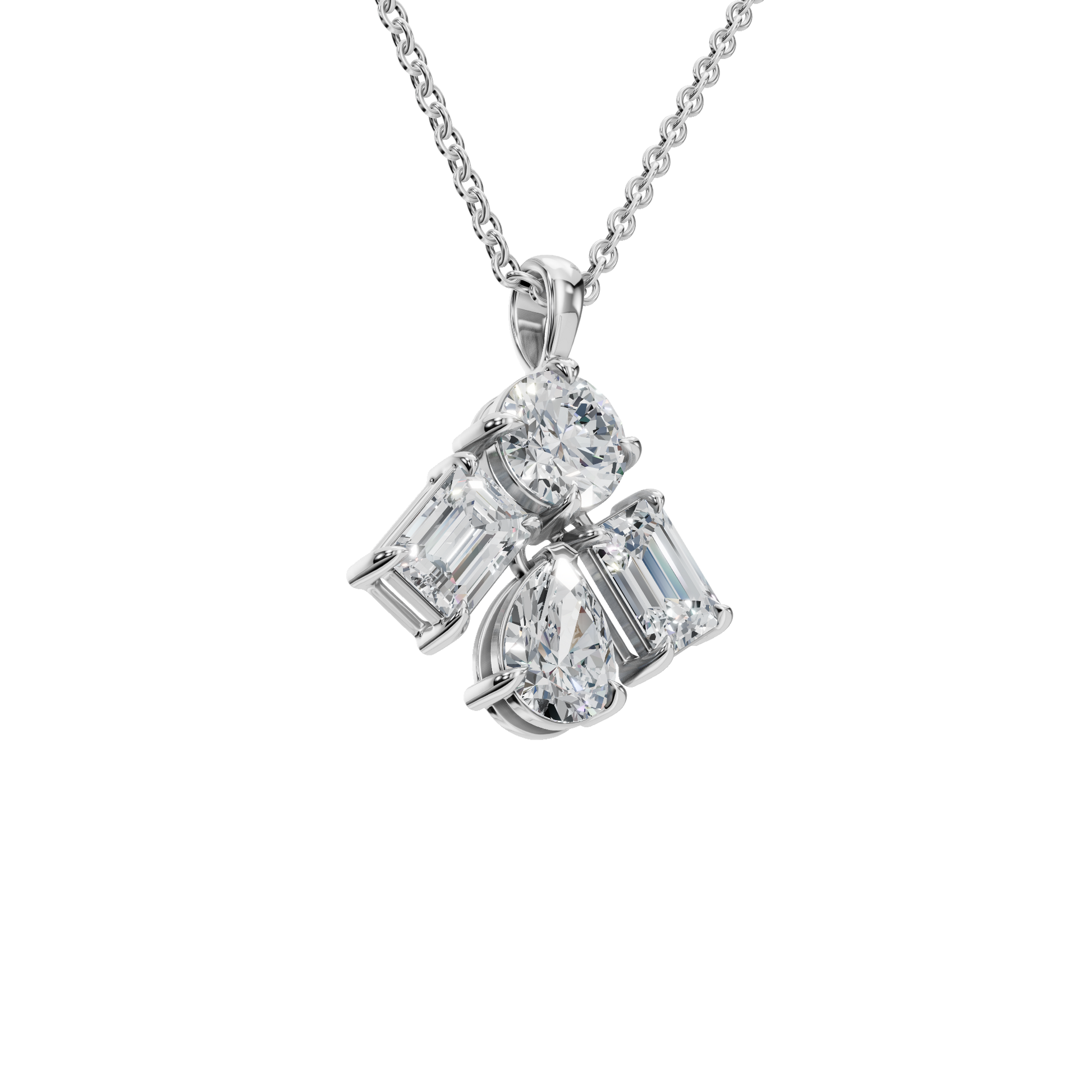 3.67 CTW Round, Pear & Emerald Diamond Drop Necklace