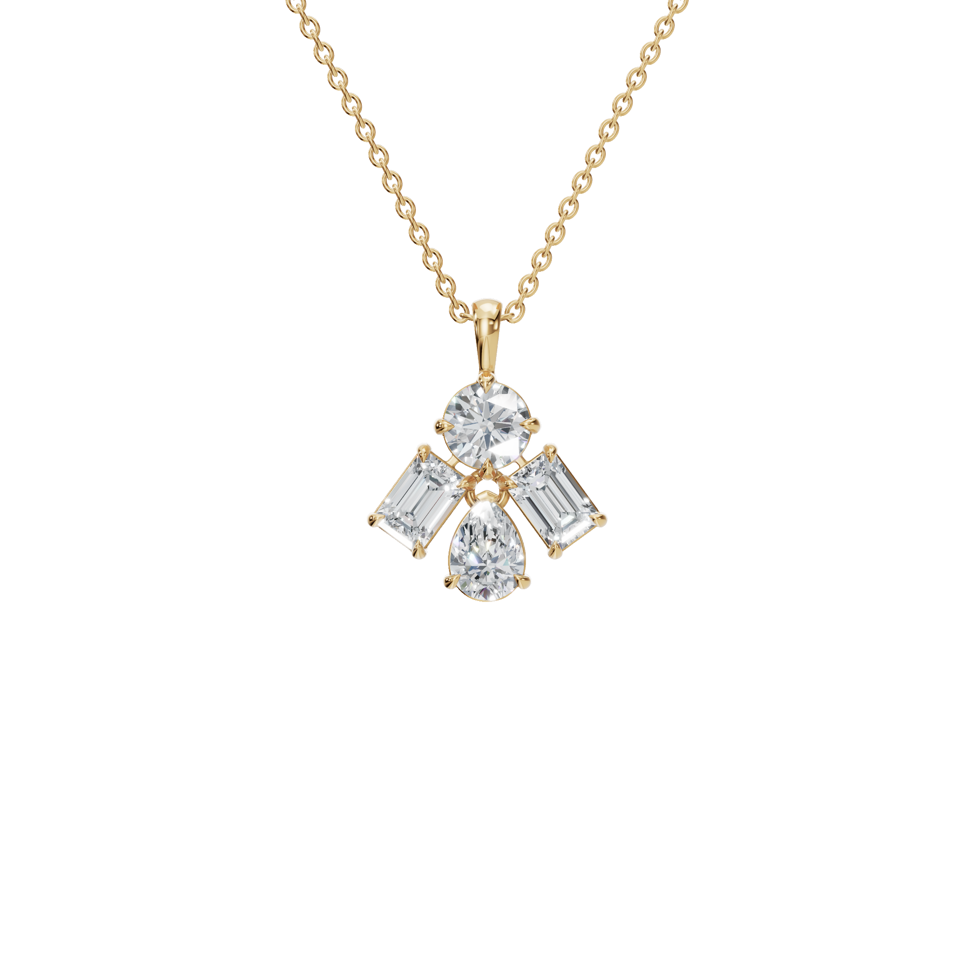 3.67 CTW Round, Pear & Emerald Diamond Drop Necklace