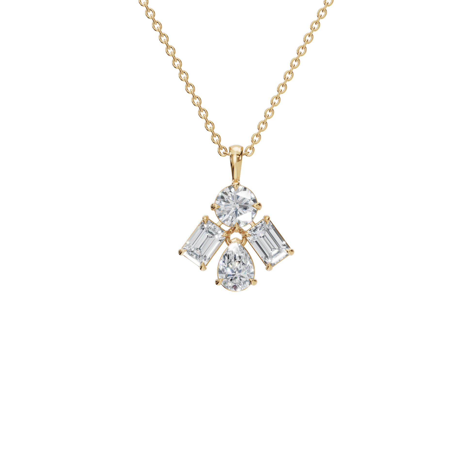 3.67 CTW Round, Pear & Emerald Diamond Drop Necklace