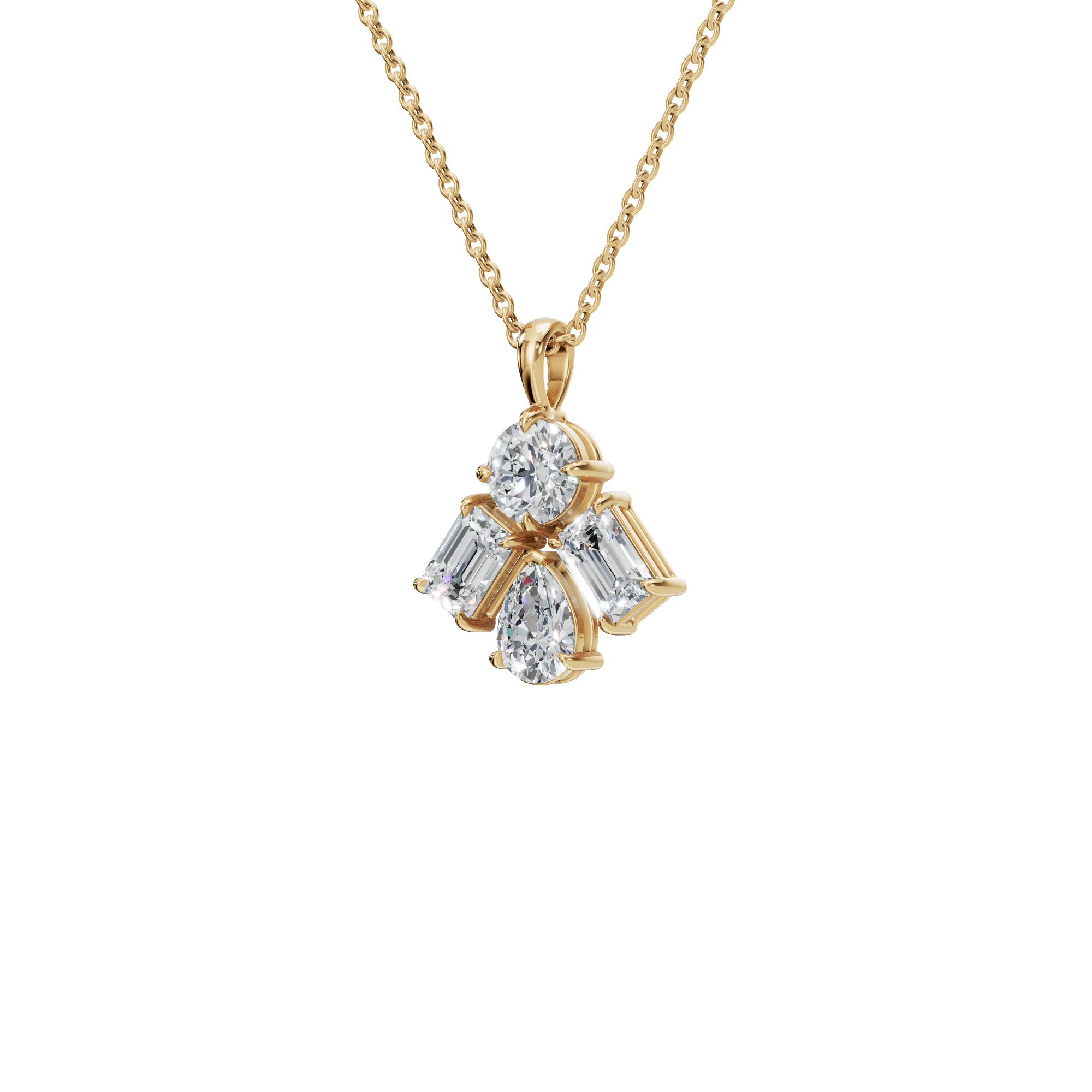 3.67 CTW Round, Pear & Emerald Diamond Drop Necklace