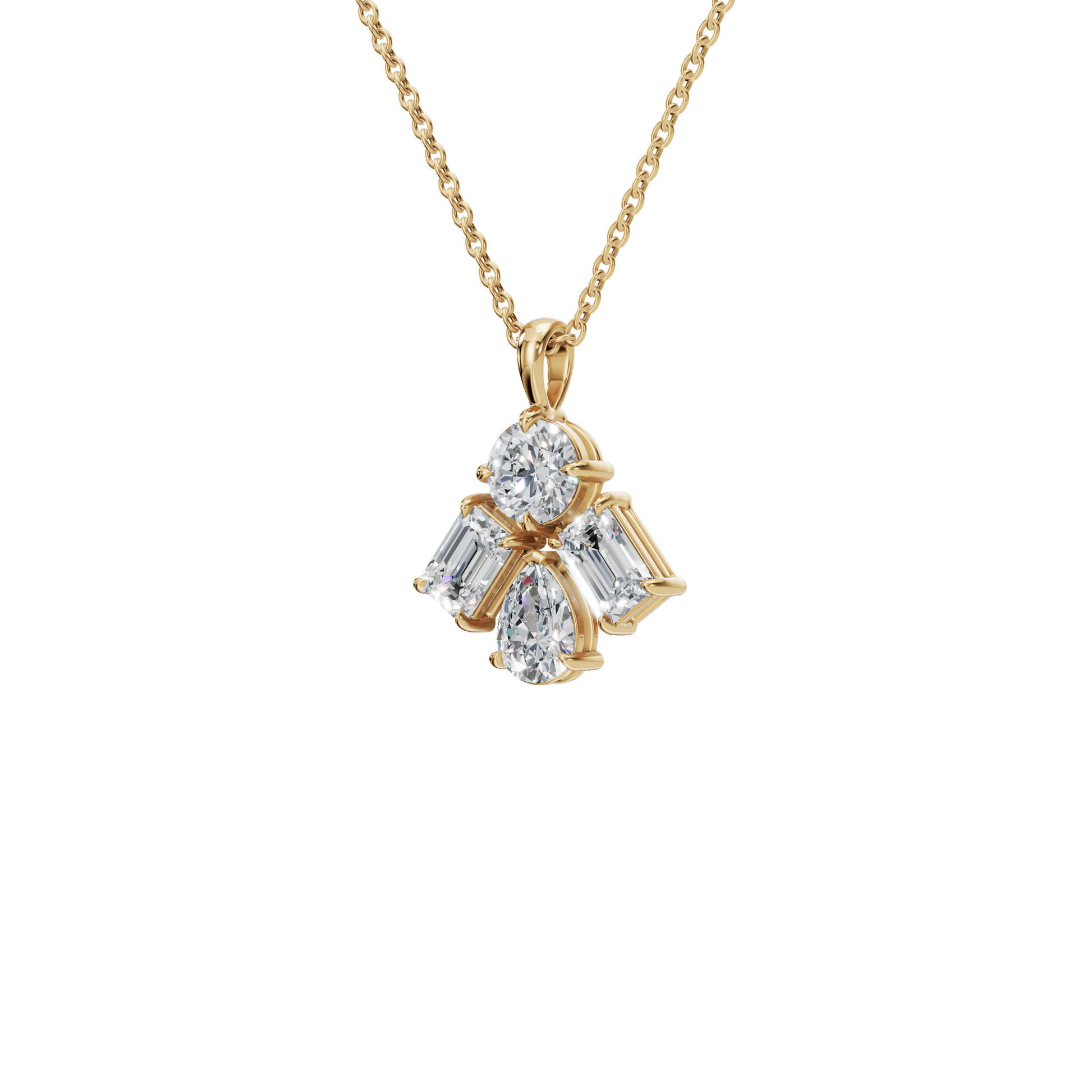 3.67 CTW Round, Pear & Emerald Diamond Drop Necklace