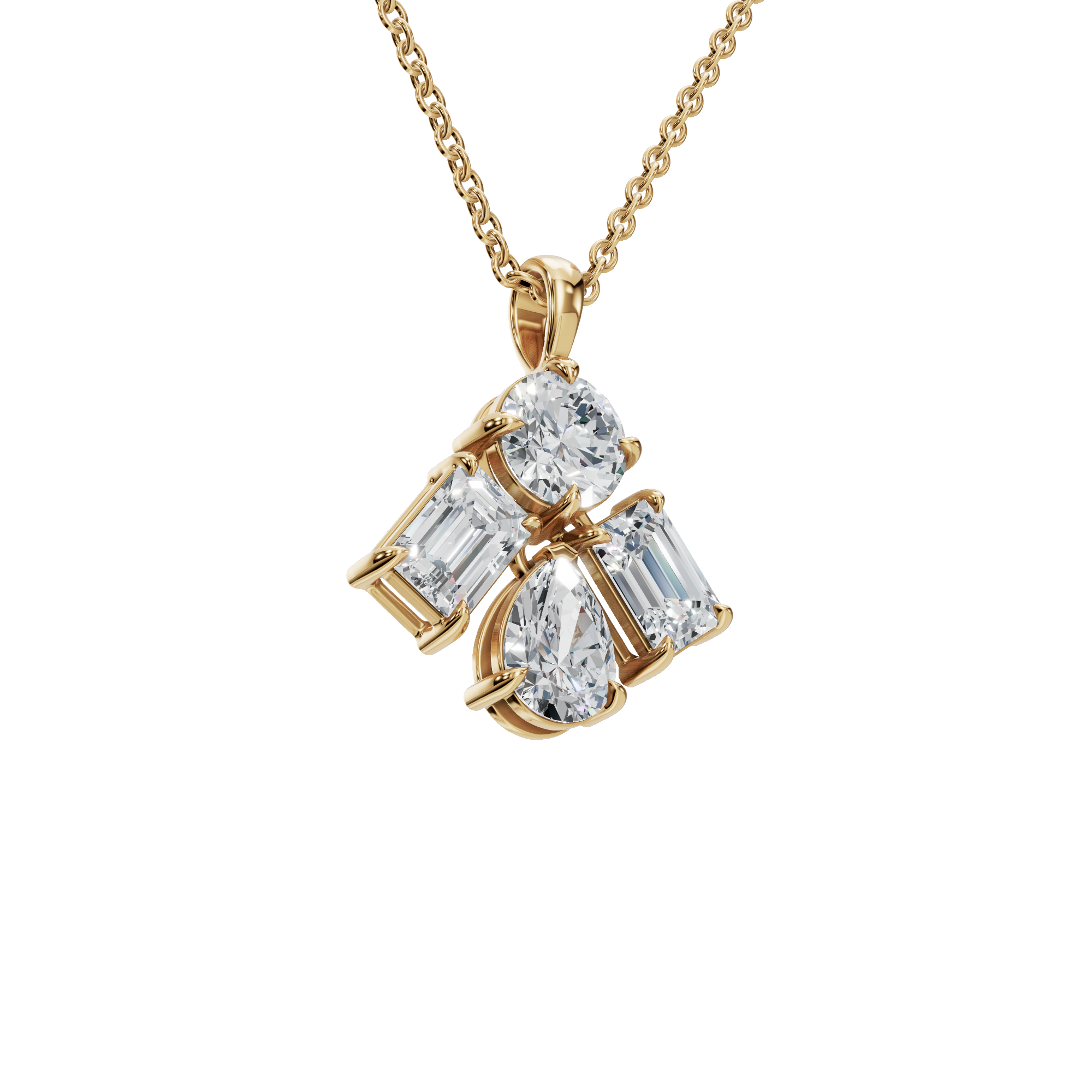 3.67 CTW Round, Pear & Emerald Diamond Drop Necklace