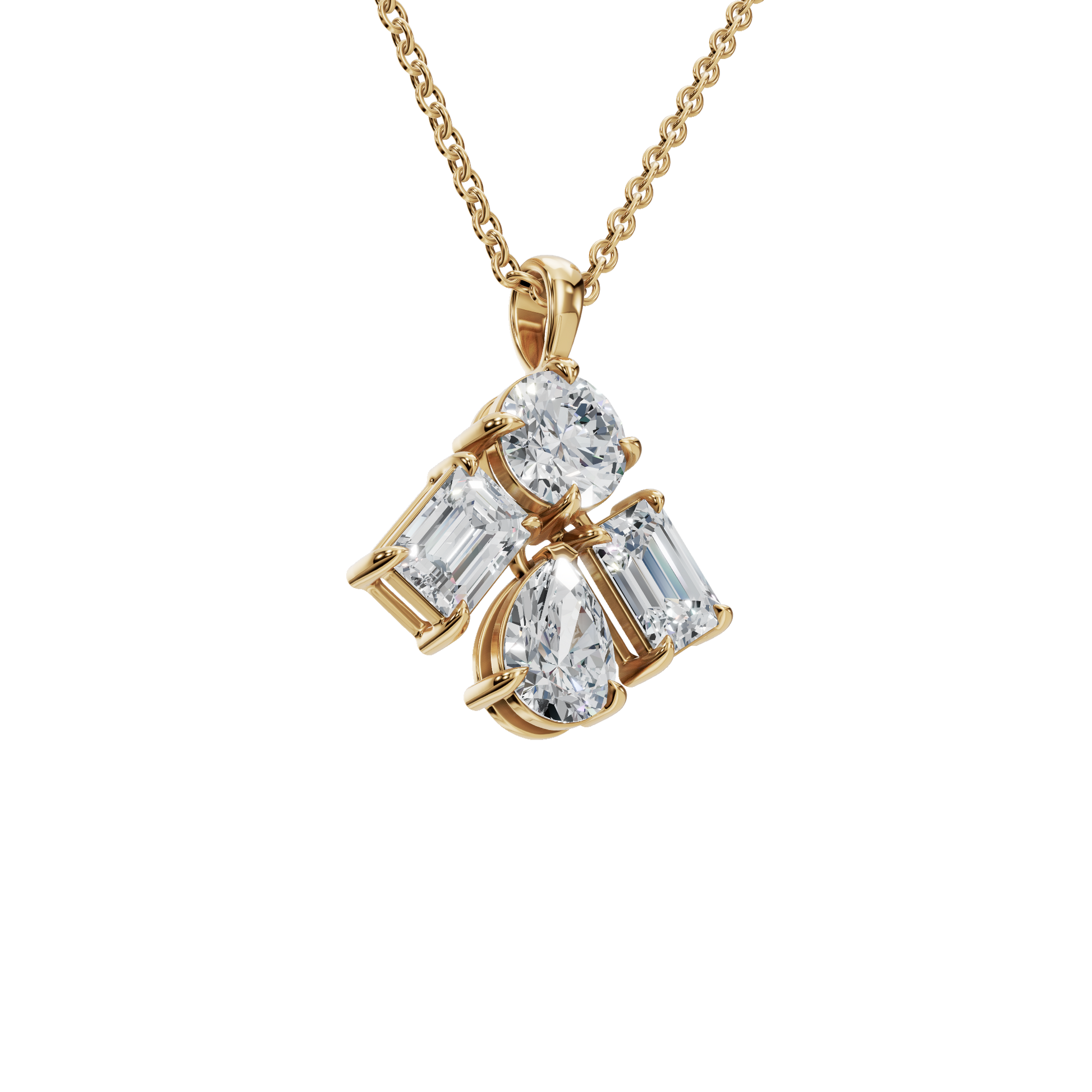3.67 CTW Round, Pear & Emerald Diamond Drop Necklace