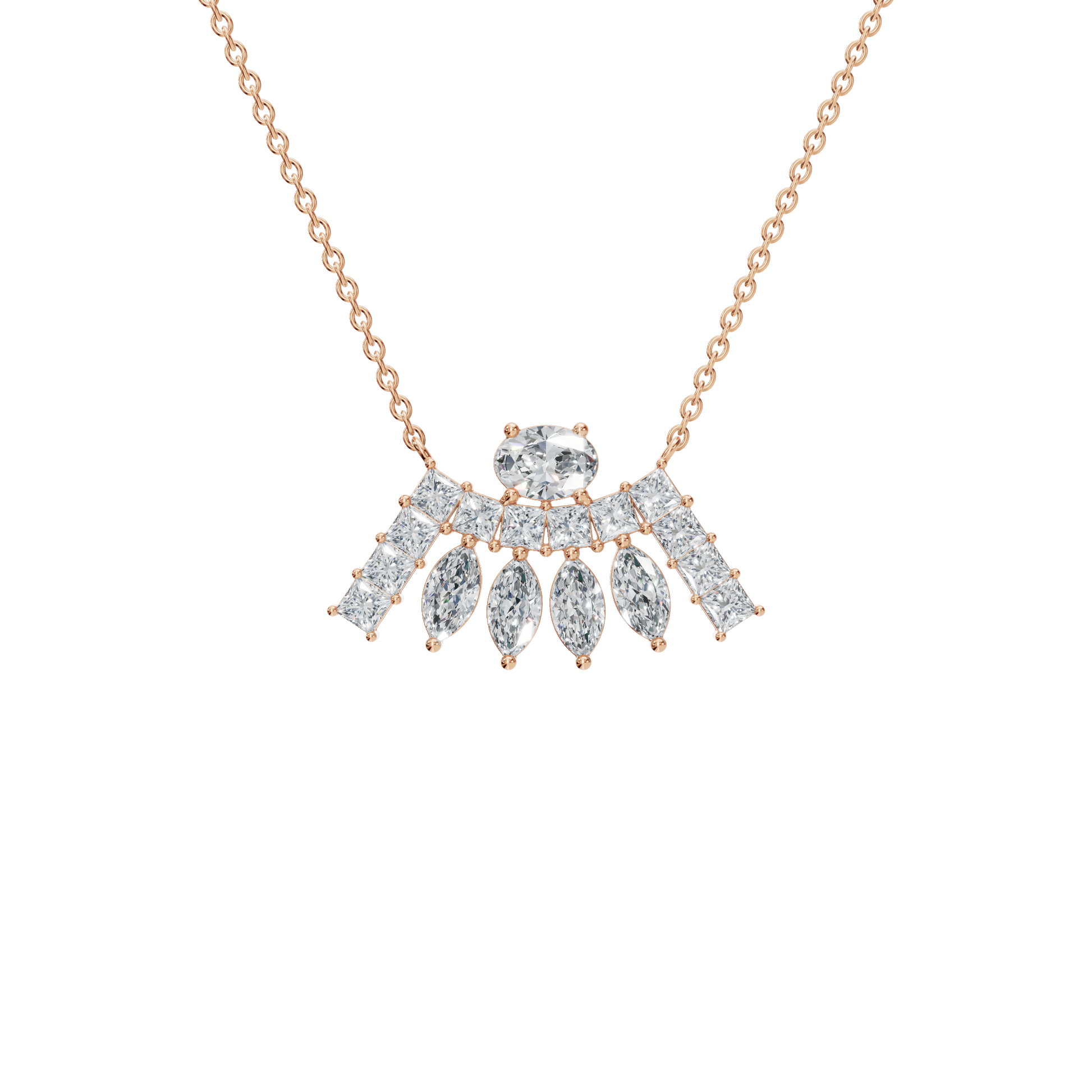 2.63Ctw Multi-Shape Diamond Statement Solid Gold Necklace