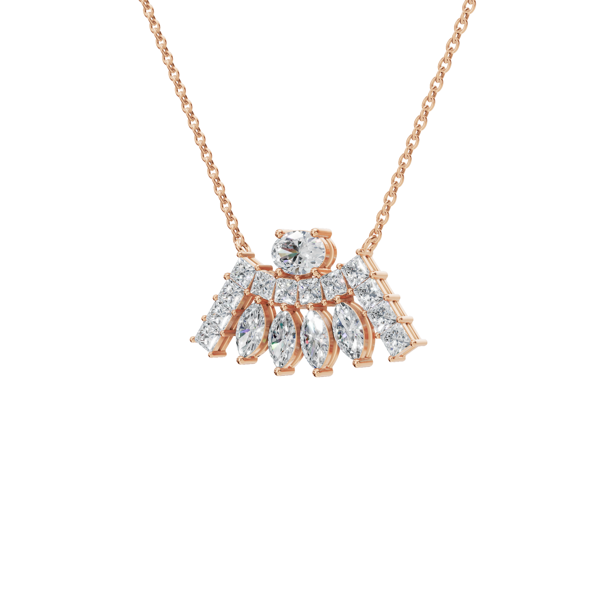 2.63Ctw Multi-Shape Diamond Statement Solid Gold Necklace