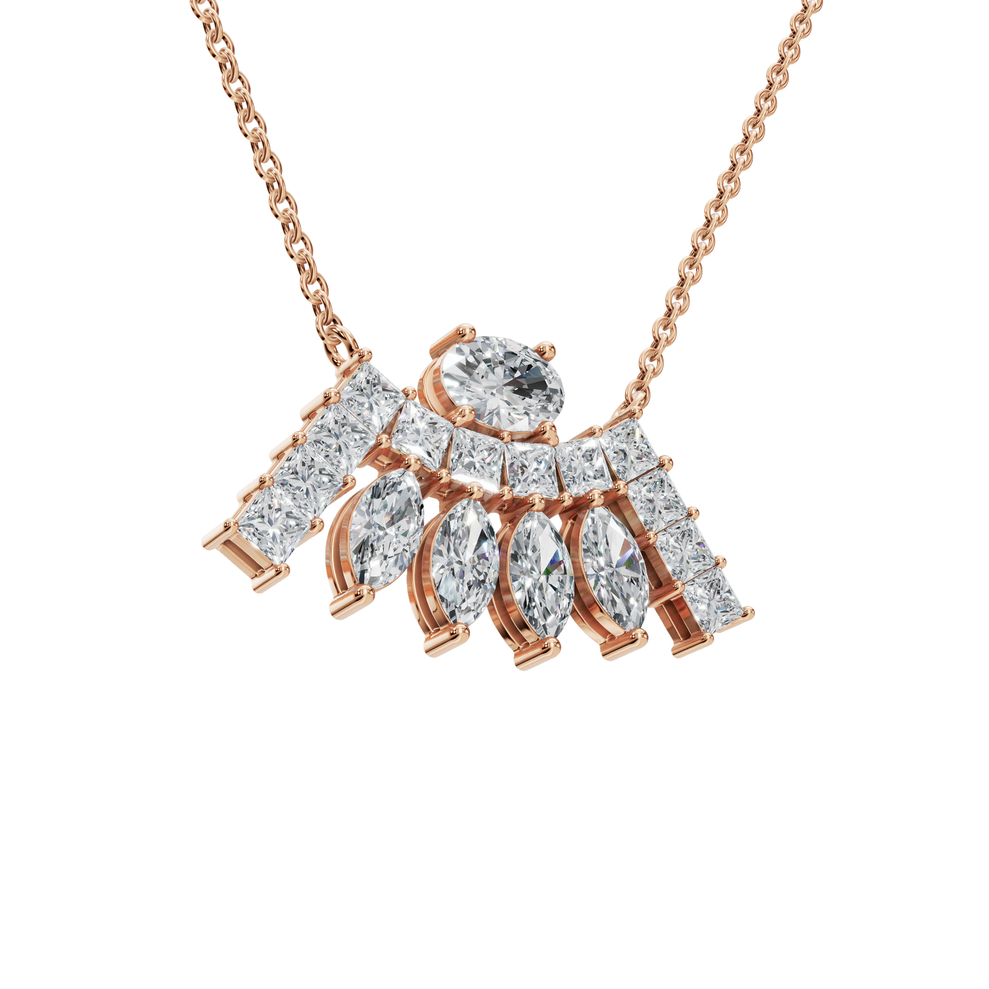 2.63Ctw Multi-Shape Diamond Statement Solid Gold Necklace