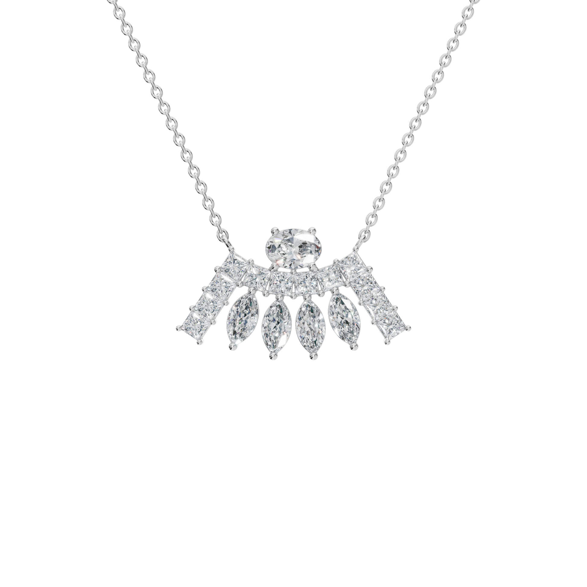 2.63Ctw Multi-Shape Diamond Statement Solid Gold Necklace