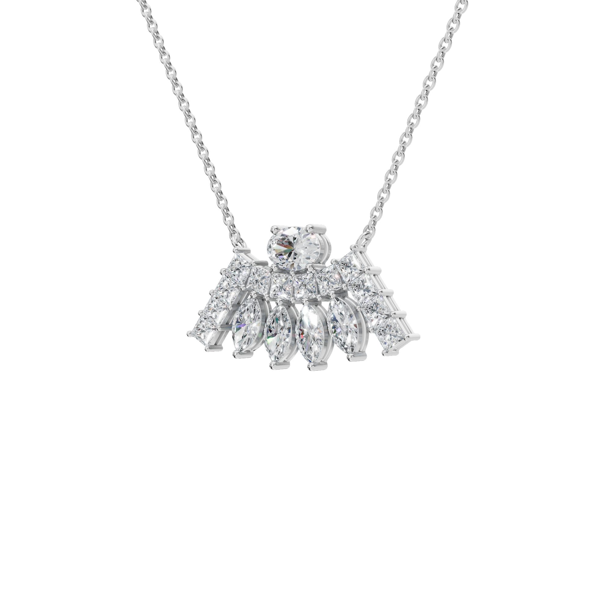 2.63Ctw Multi-Shape Diamond Statement Solid Gold Necklace