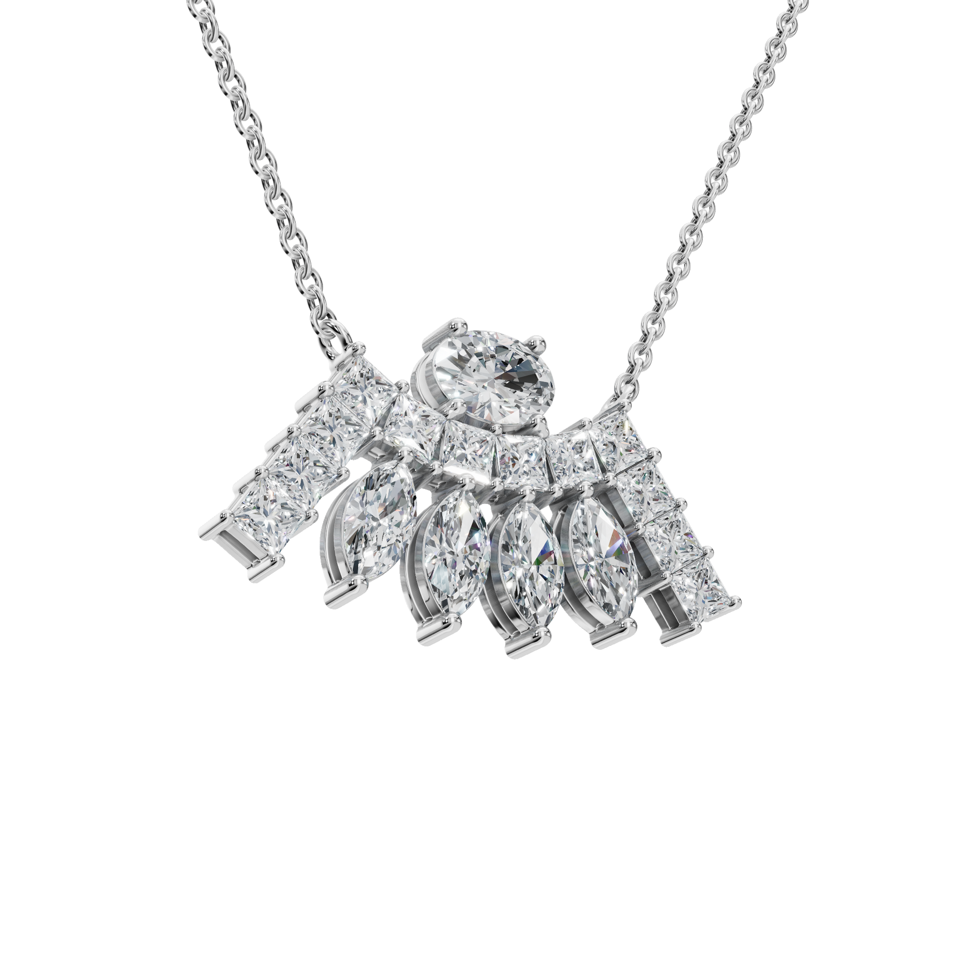 2.63Ctw Multi-Shape Diamond Statement Solid Gold Necklace