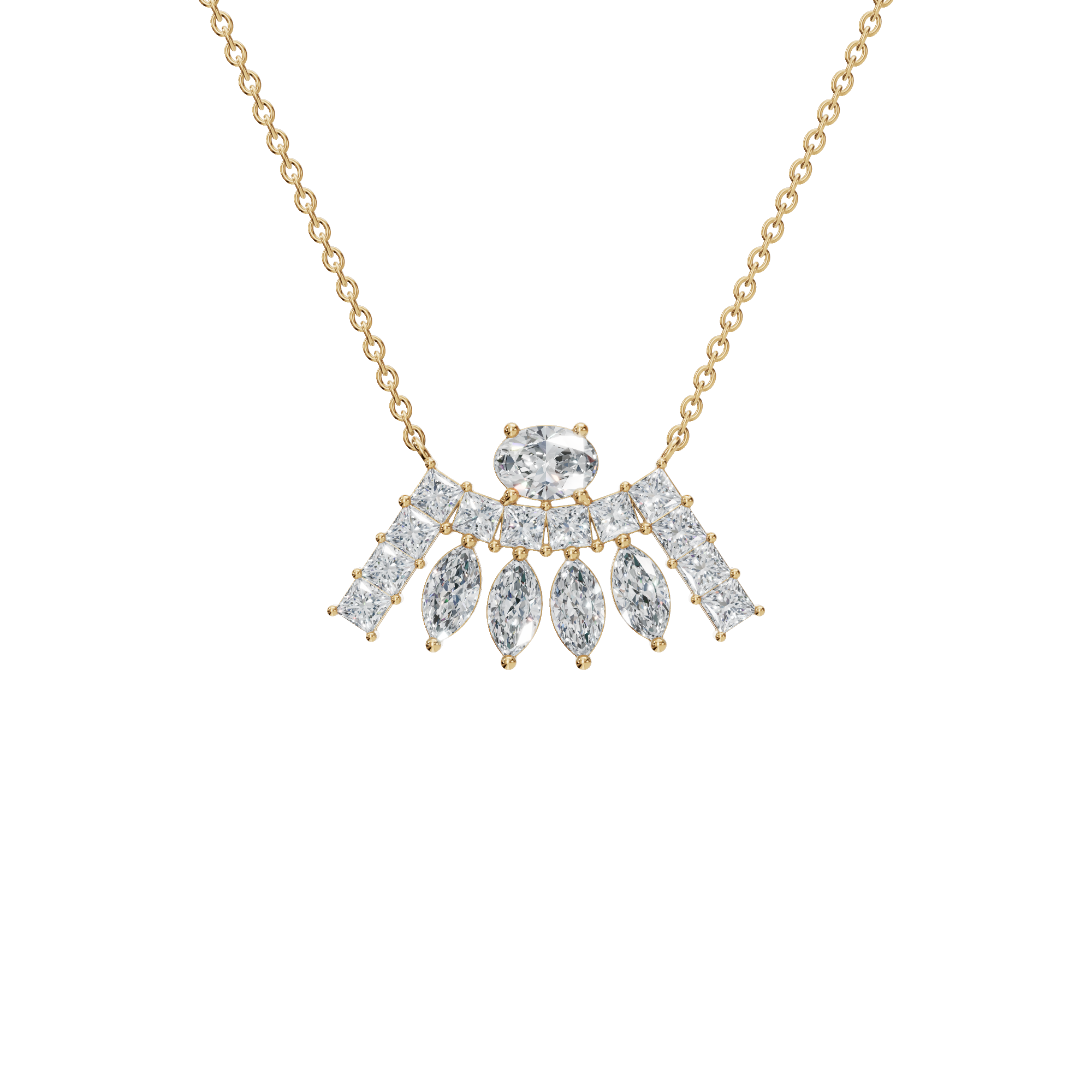 2.63Ctw Multi-Shape Diamond Statement Solid Gold Necklace