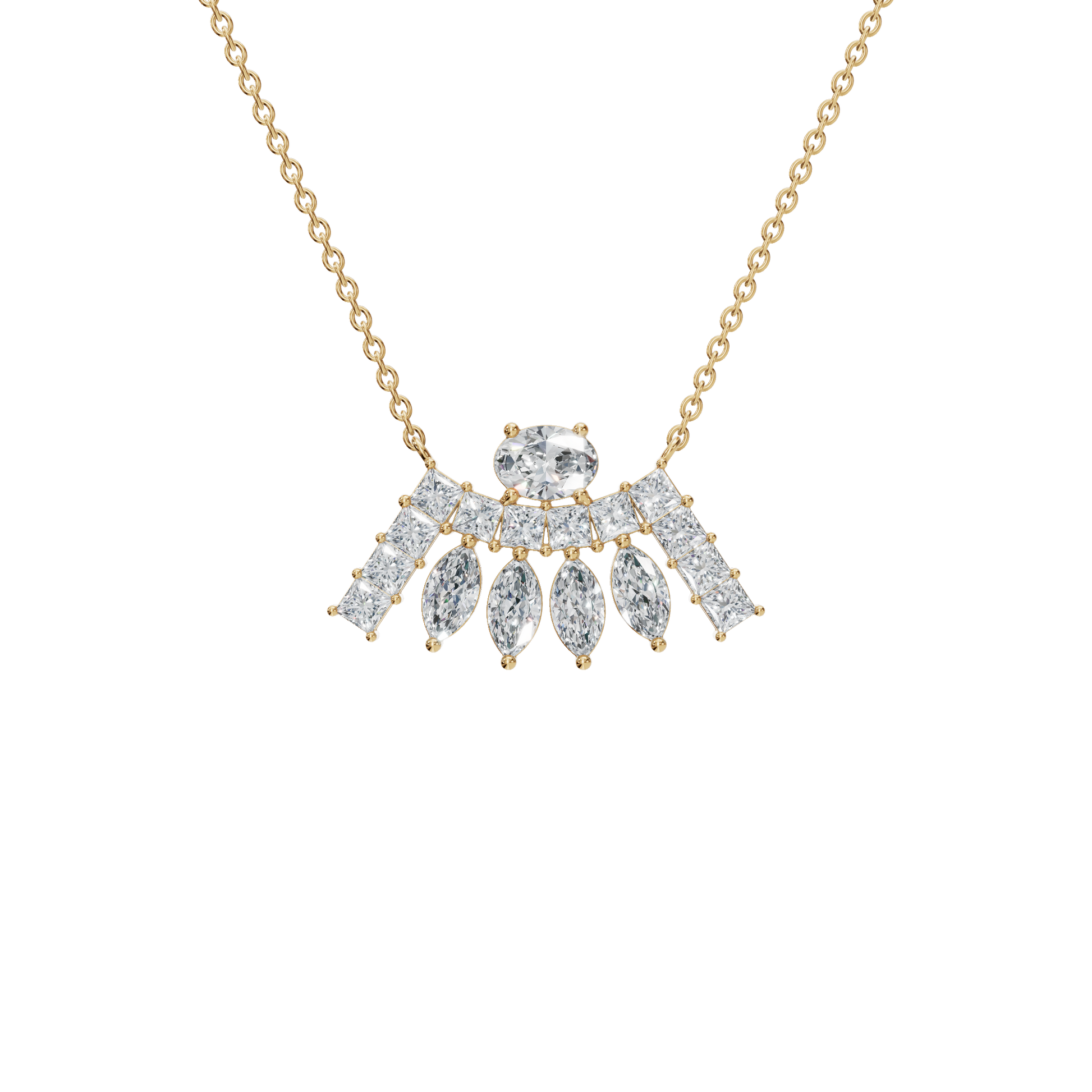 2.63Ctw Multi-Shape Diamond Statement Solid Gold Necklace