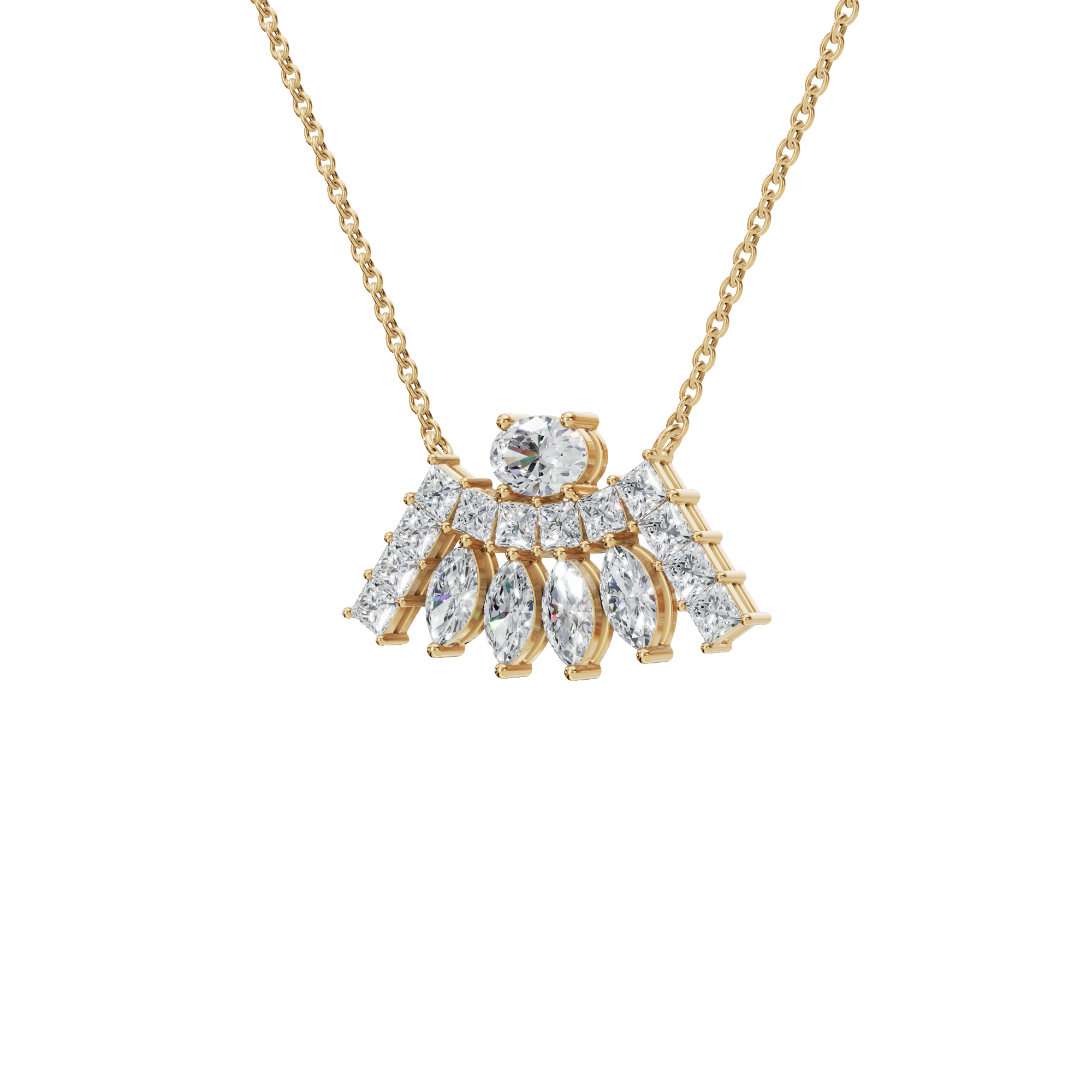 2.63Ctw Multi-Shape Diamond Statement Solid Gold Necklace