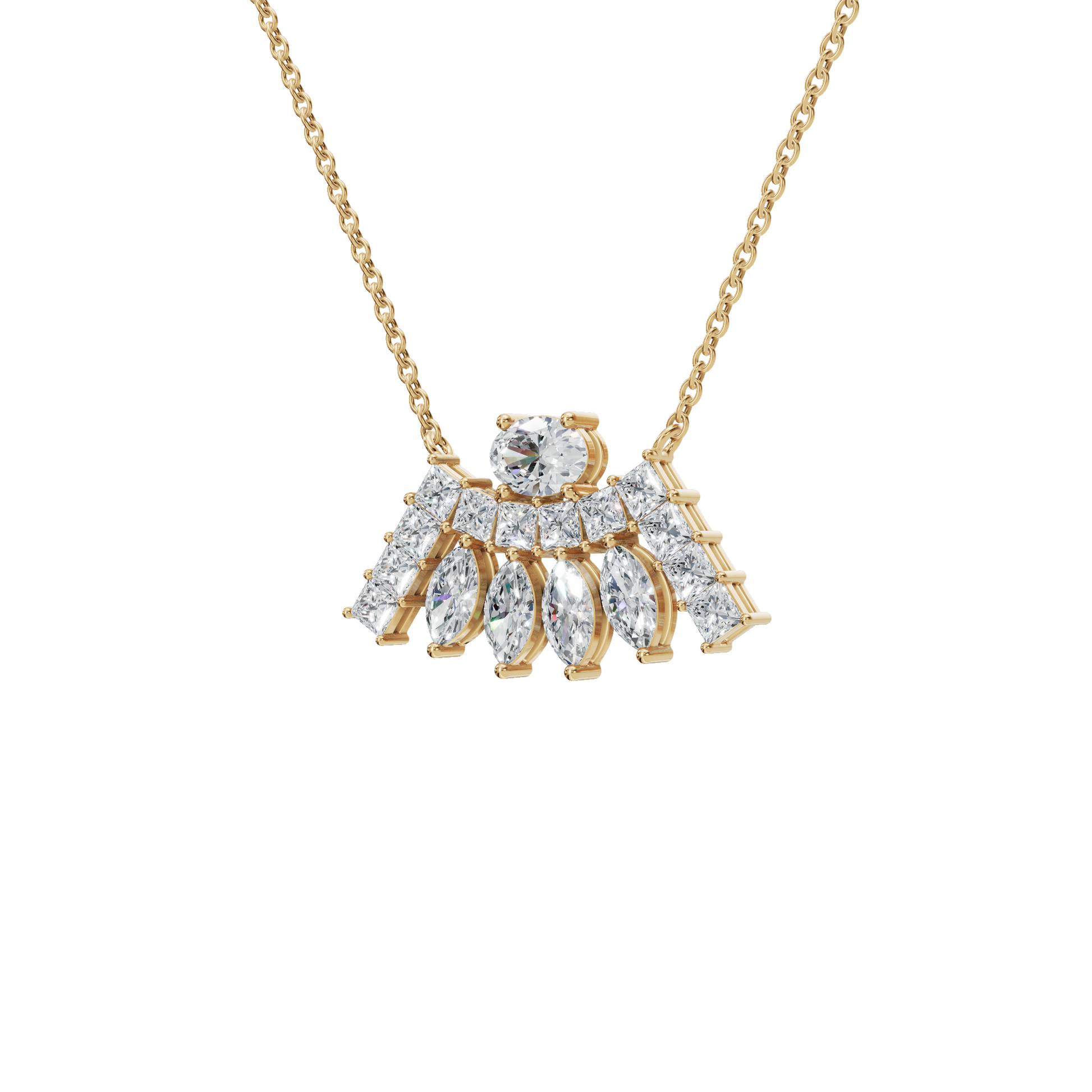 2.63Ctw Multi-Shape Diamond Statement Solid Gold Necklace