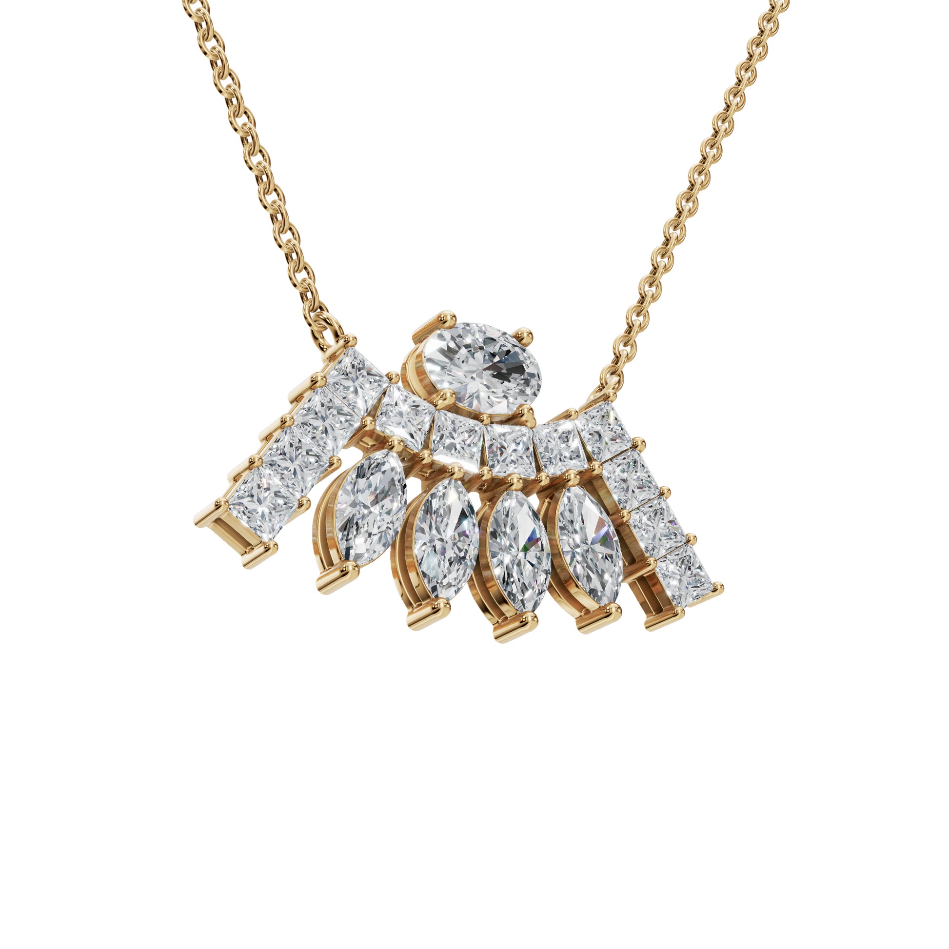 2.63Ctw Multi-Shape Diamond Statement Solid Gold Necklace