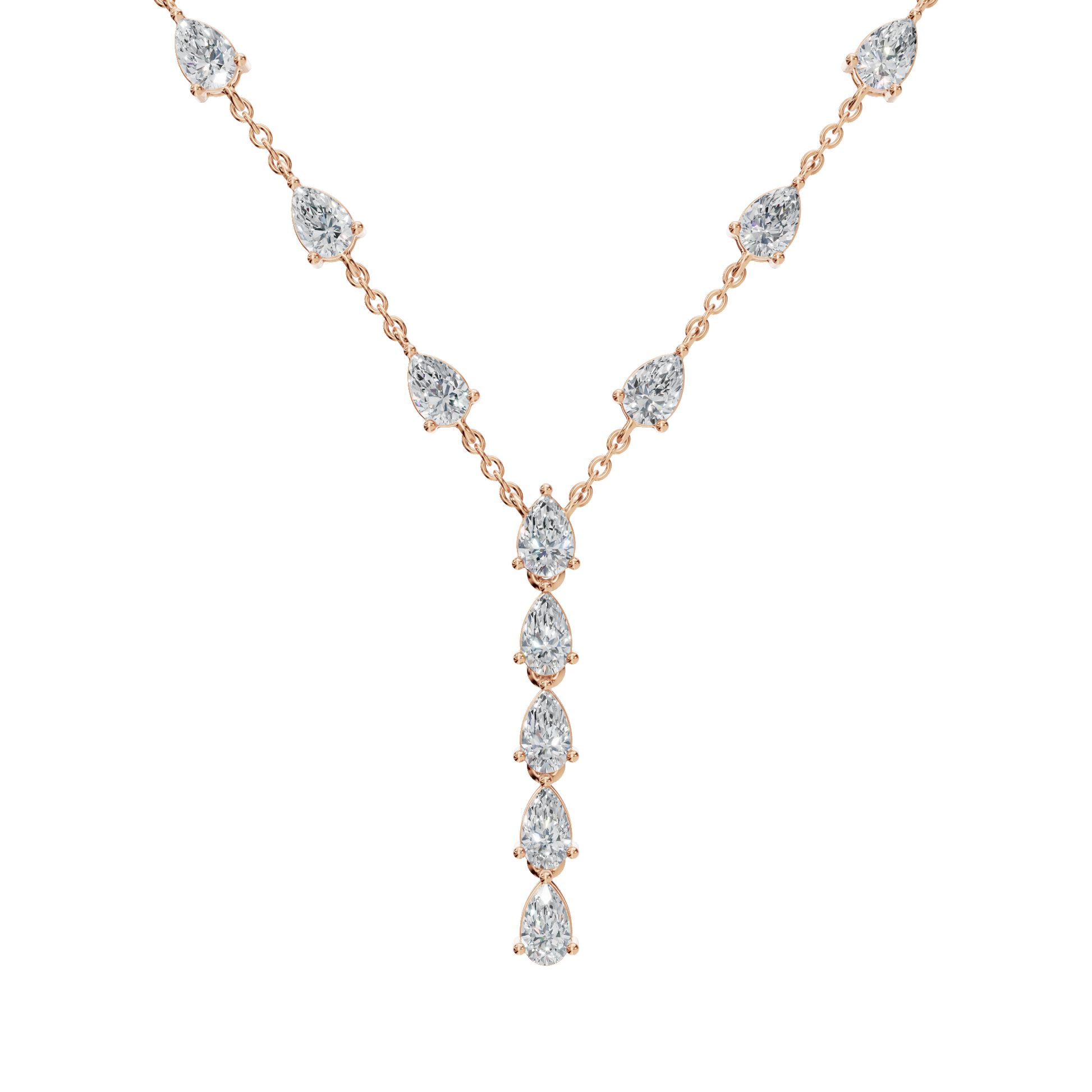2.34Ctw Pear Diamond Elegant Y Shape Necklace Solid Gold