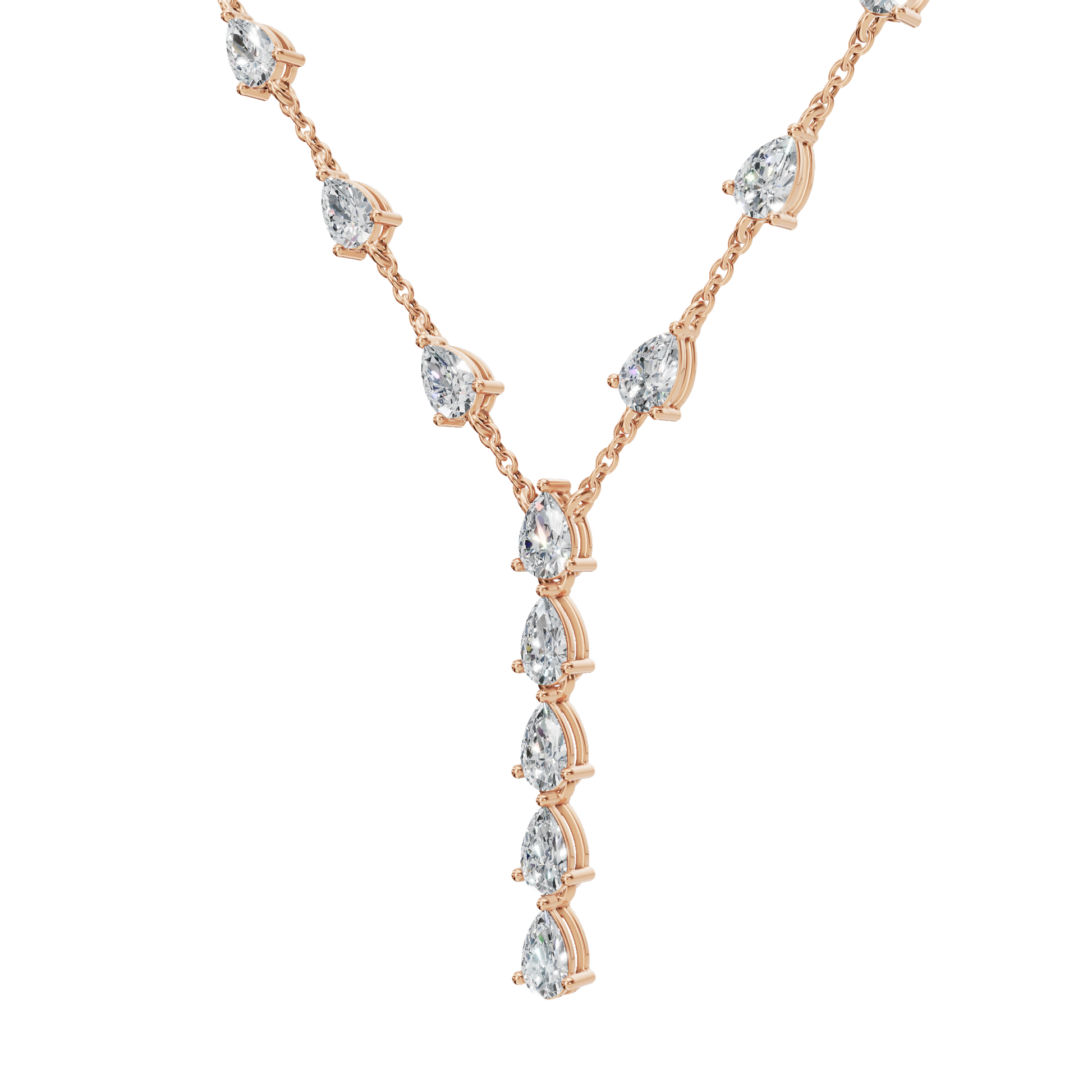 2.34Ctw Pear Diamond Elegant Y Shape Necklace Solid Gold
