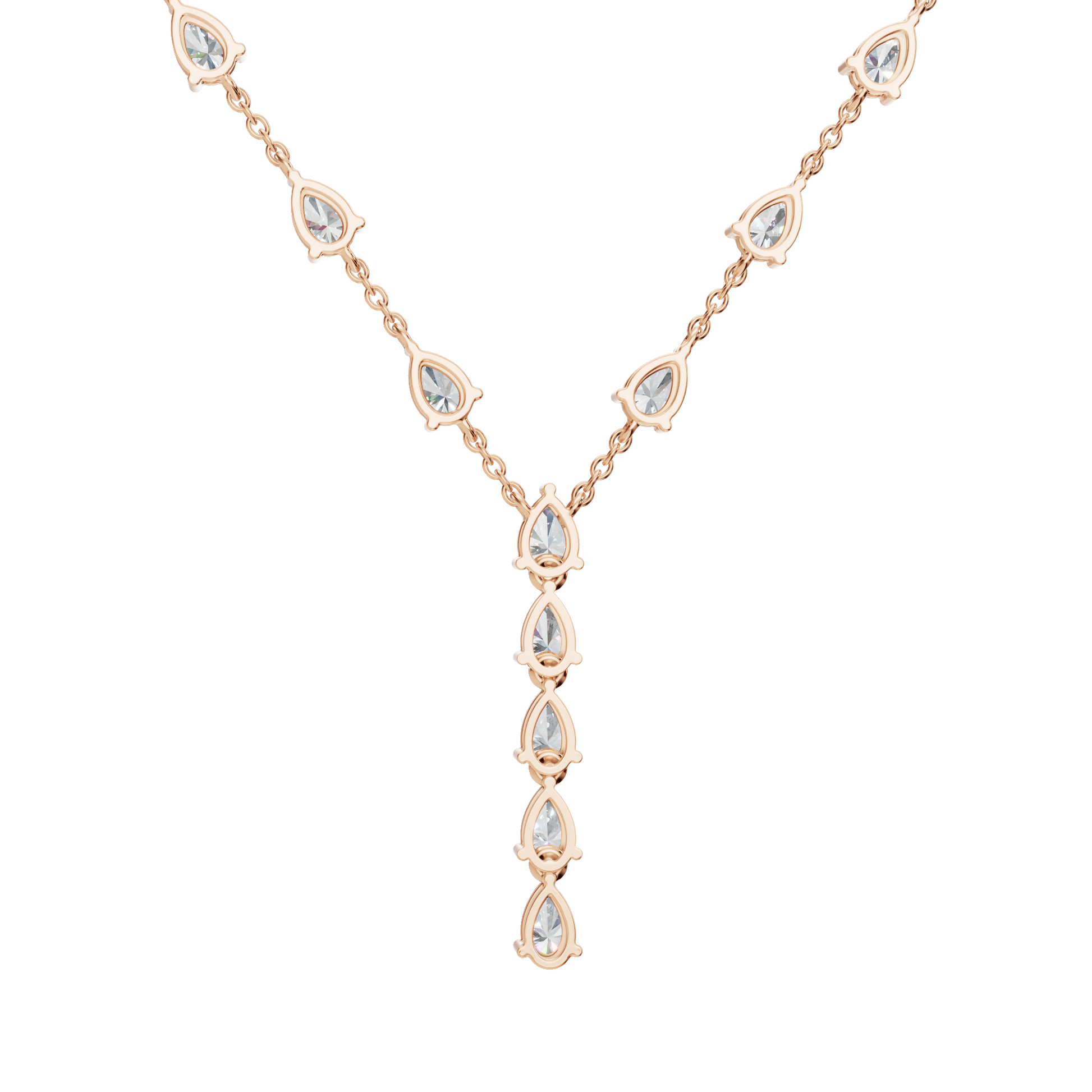 2.34Ctw Pear Diamond Elegant Y Shape Necklace Solid Gold
