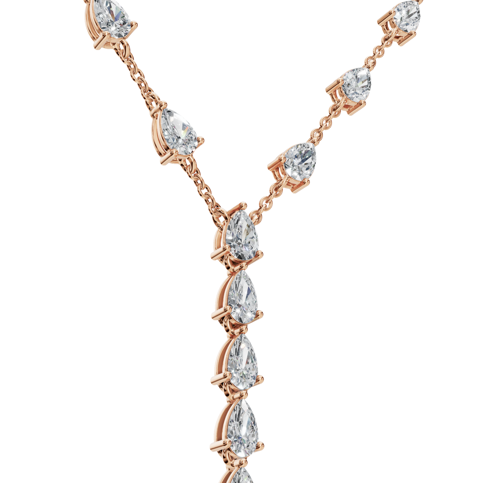 2.34Ctw Pear Diamond Elegant Y Shape Necklace Solid Gold