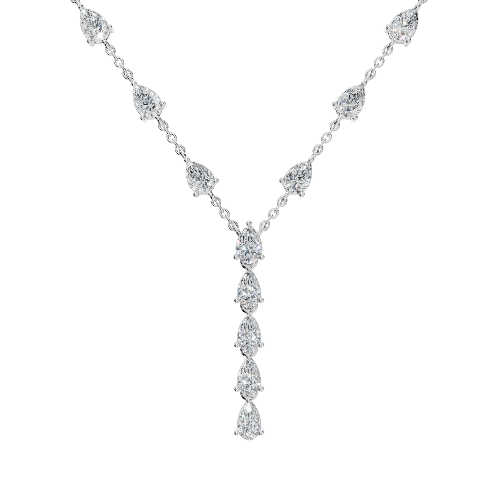 2.34Ctw Pear Diamond Elegant Y Shape Necklace Solid Gold